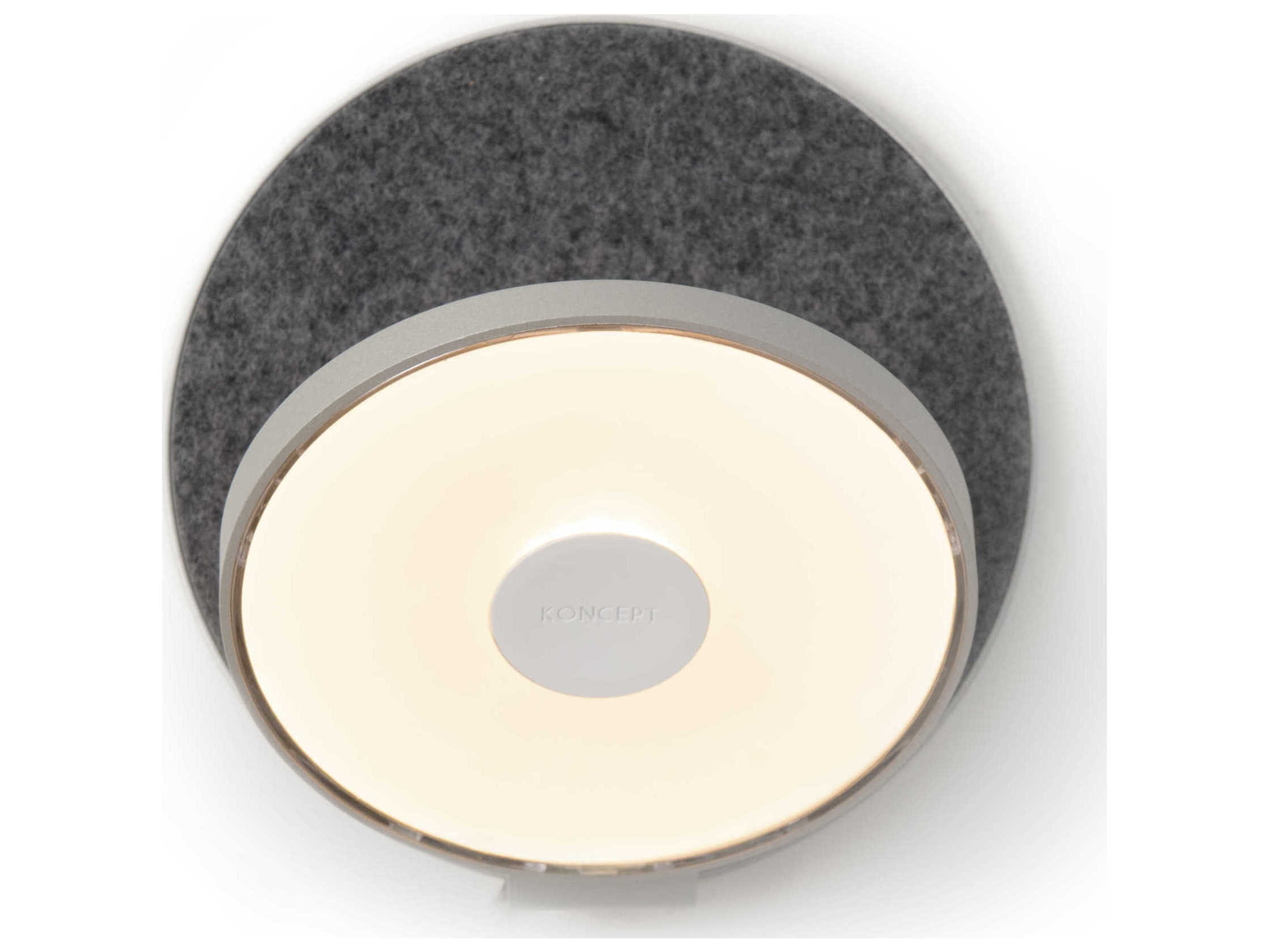 Koncept Gravy Silver Body Oxford Felt Face Plates Gray LED Wall Sconce