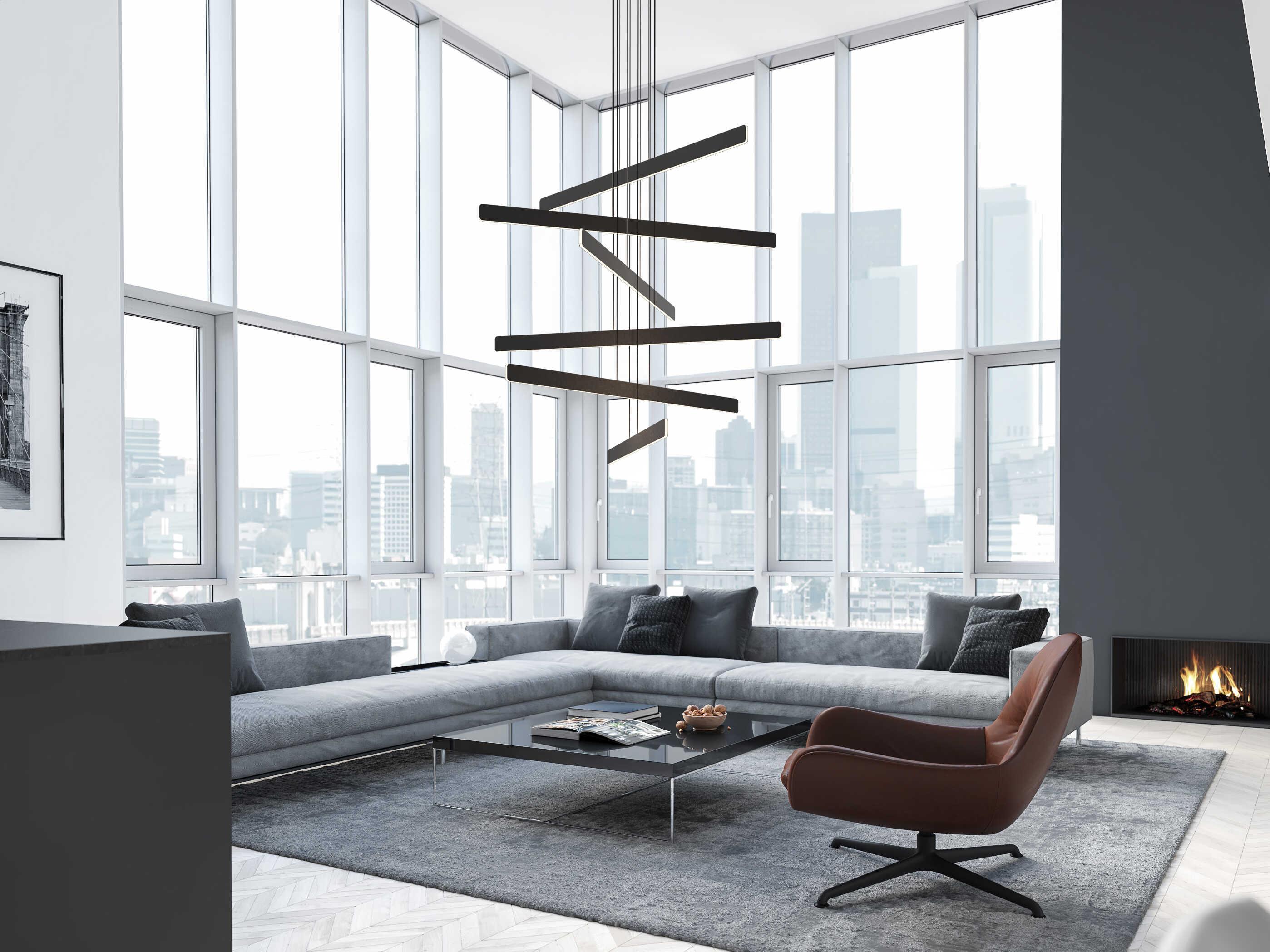 Koncept Sub 6-Light Matte Black LED Linear Tiered Island Pendant