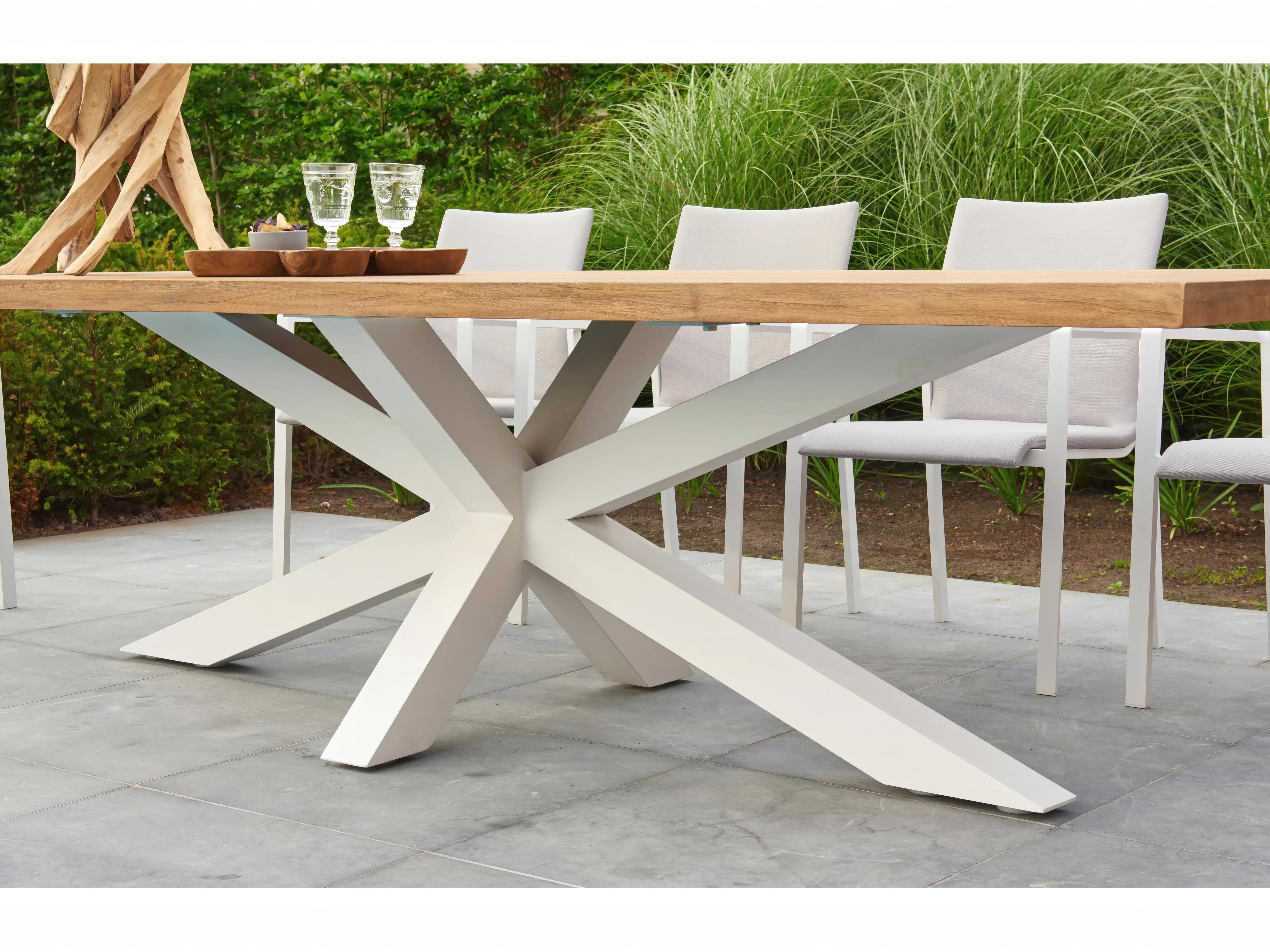 Kettler Timor Closeout White Aluminum Patio Dining Table with Teak Top
