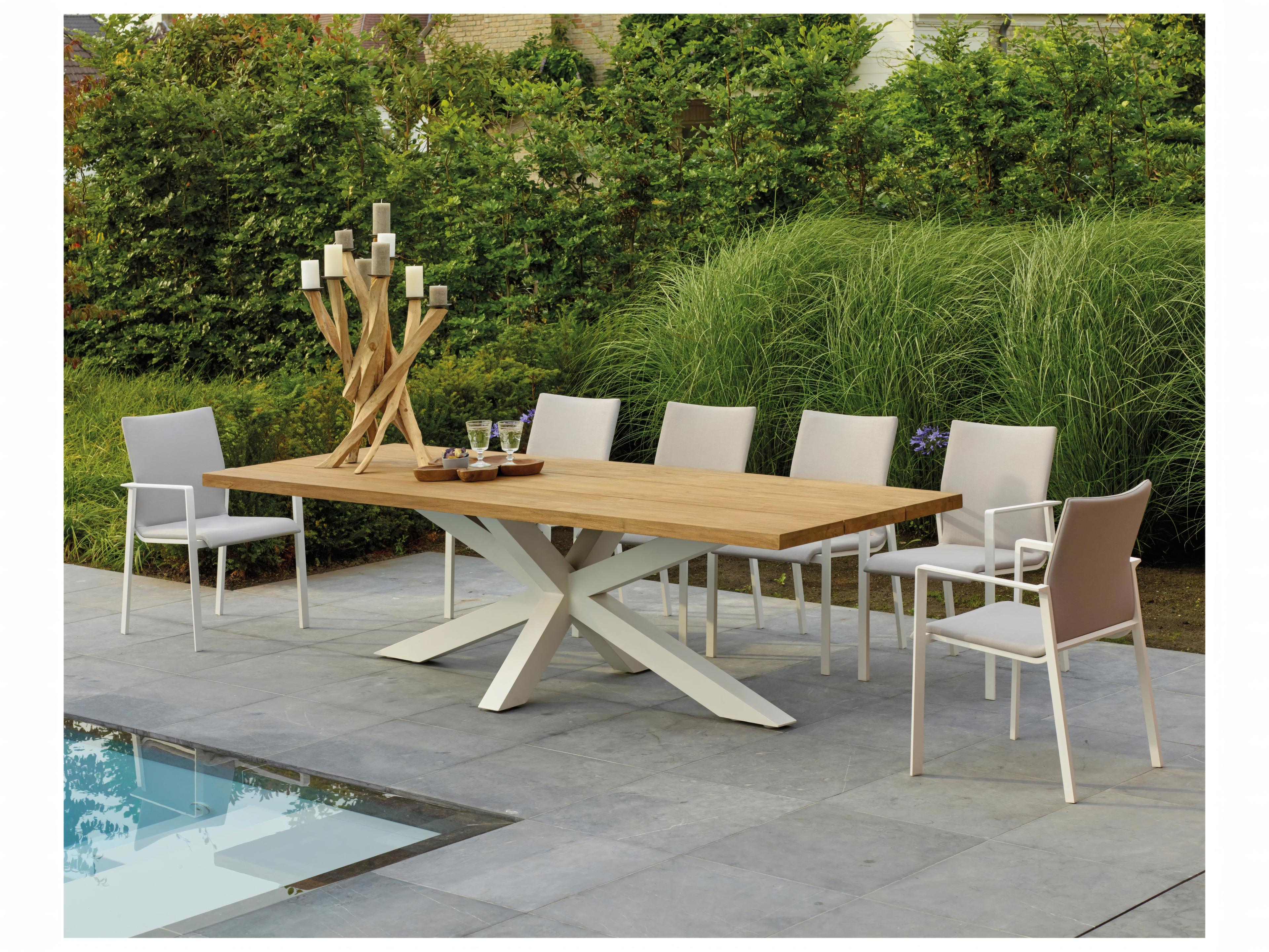 Kettler Timor Closeout White Aluminum Patio Dining Table with Teak Top