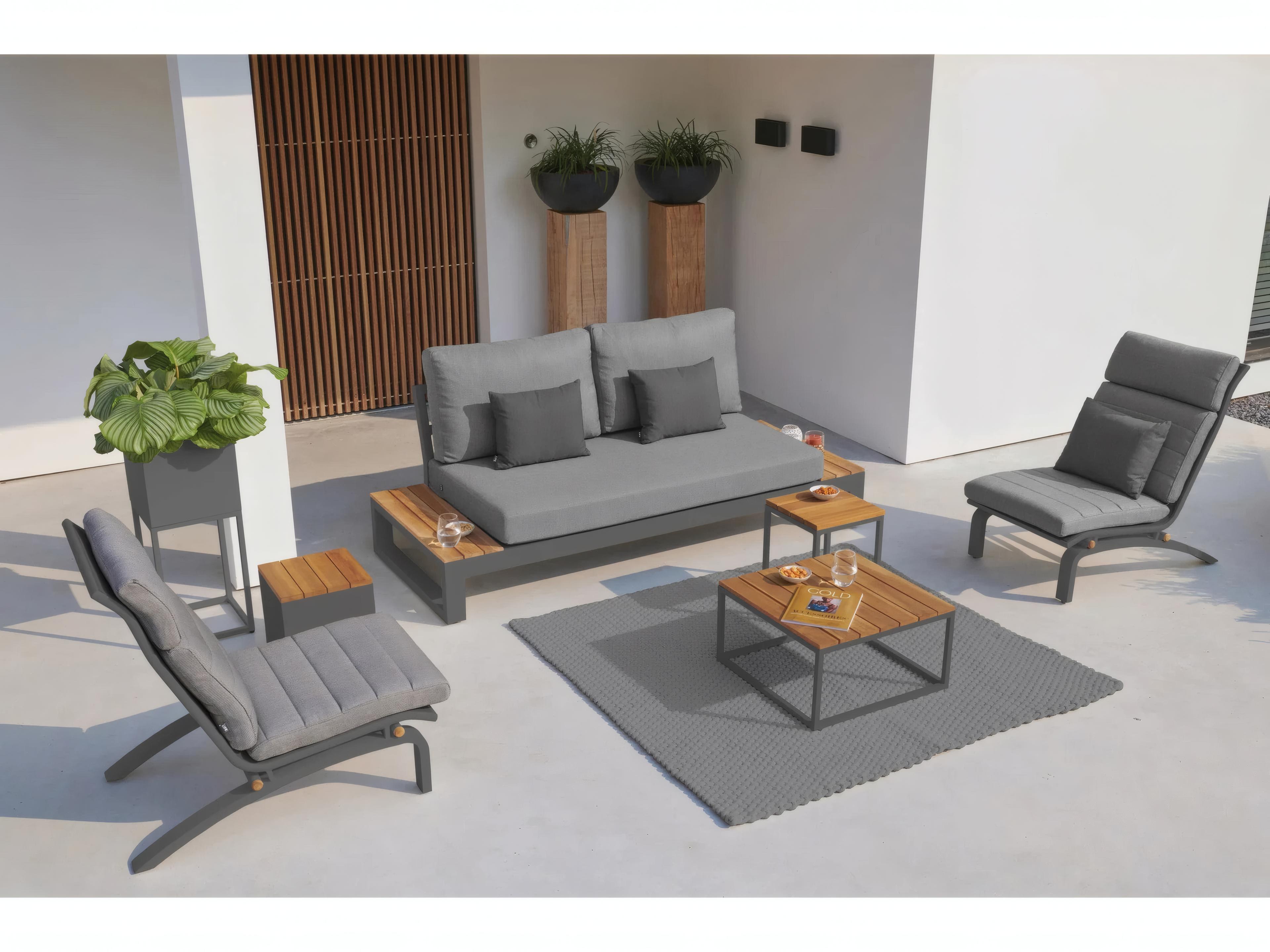 Kettler Gili Aluminum Lava Square Robust Teak Top Patio Coffee Table