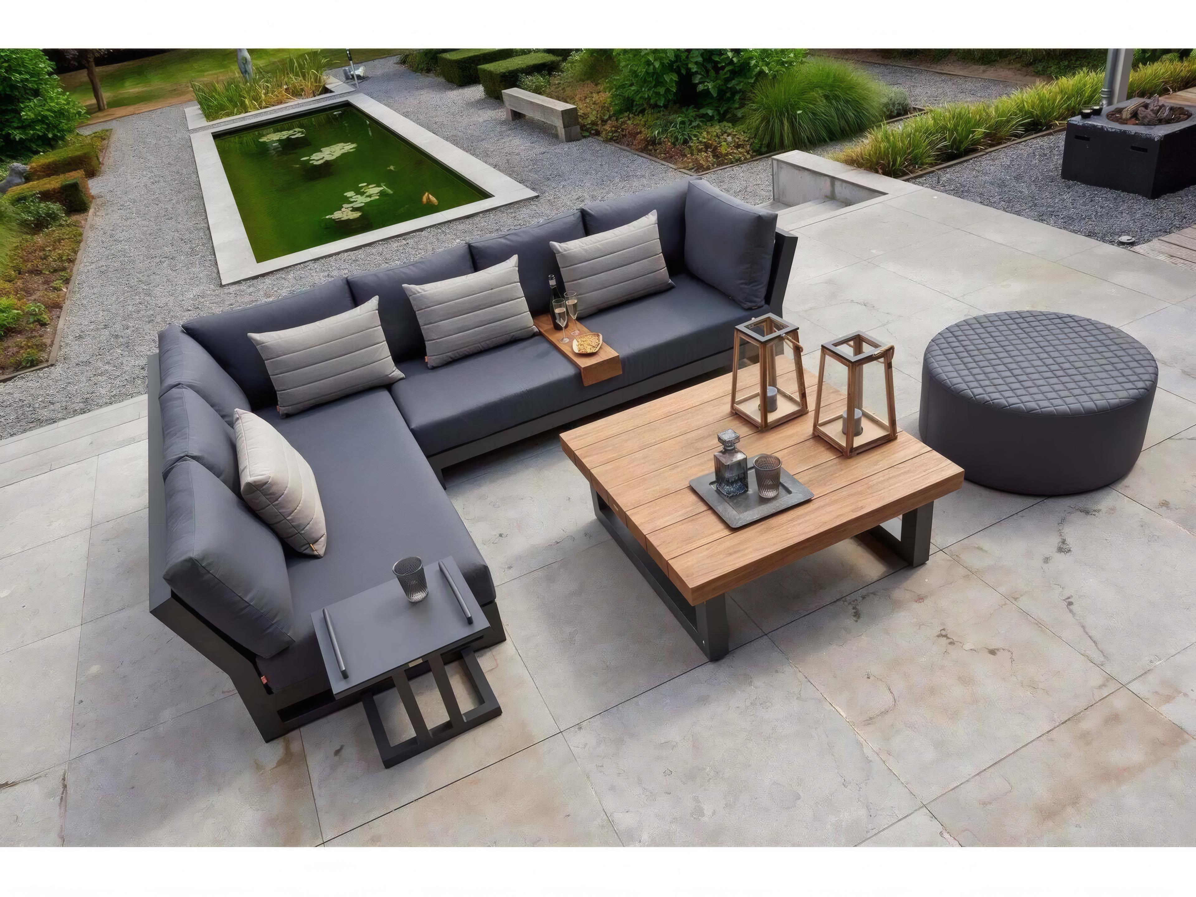 Kettler Nevada Aluminum Lava Square Robust Teak Top Outdoor Patio Coffee Table