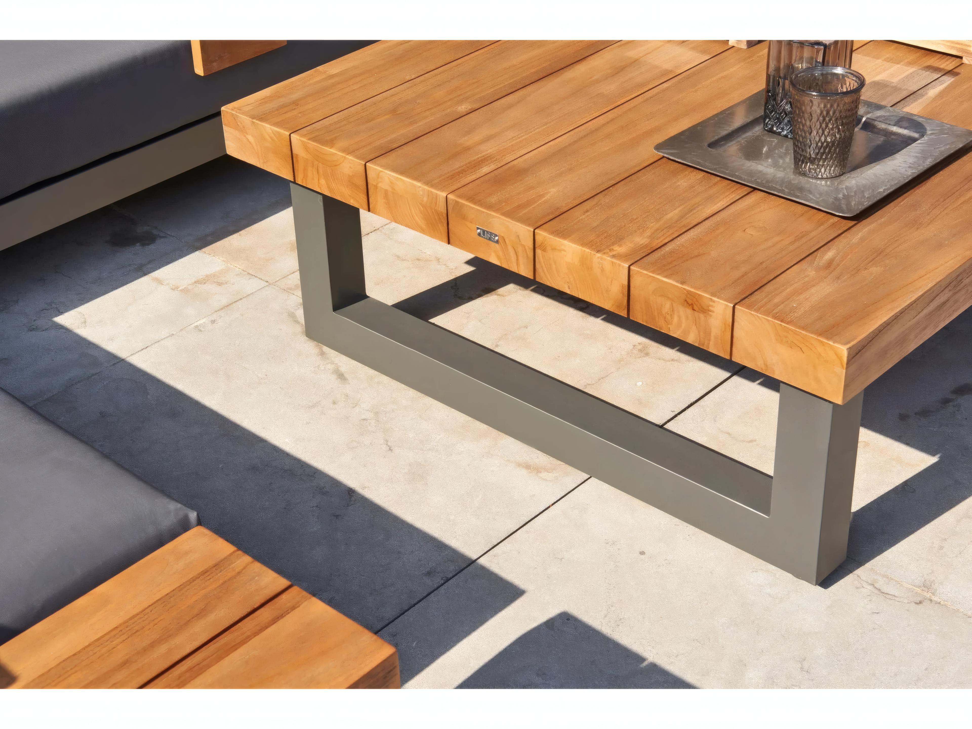 Kettler Nevada Aluminum Lava Square Robust Teak Top Outdoor Patio Coffee Table