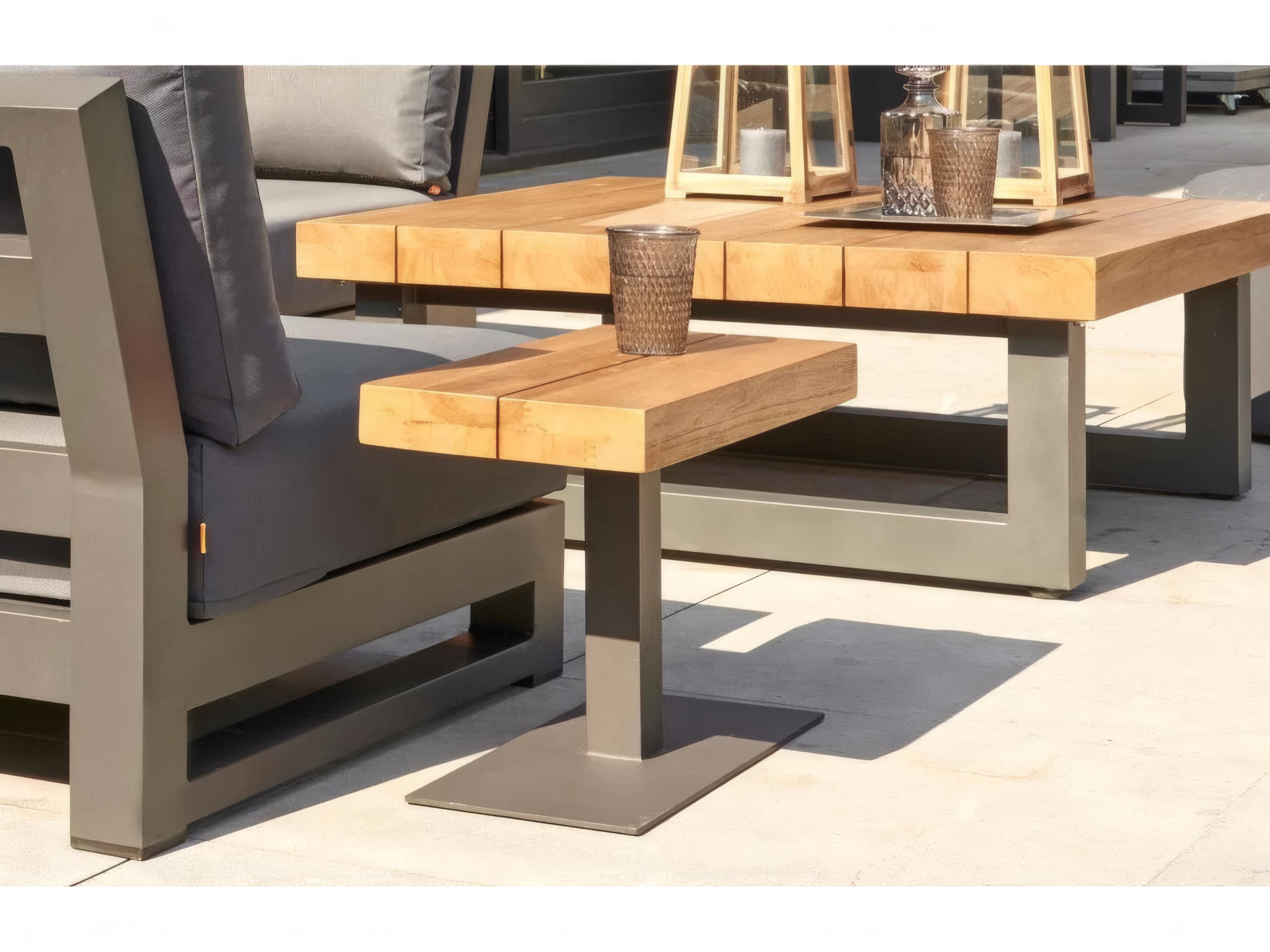 Kettler Nevada Aluminum Lava Square Robust Teak Top Outdoor Patio Coffee Table