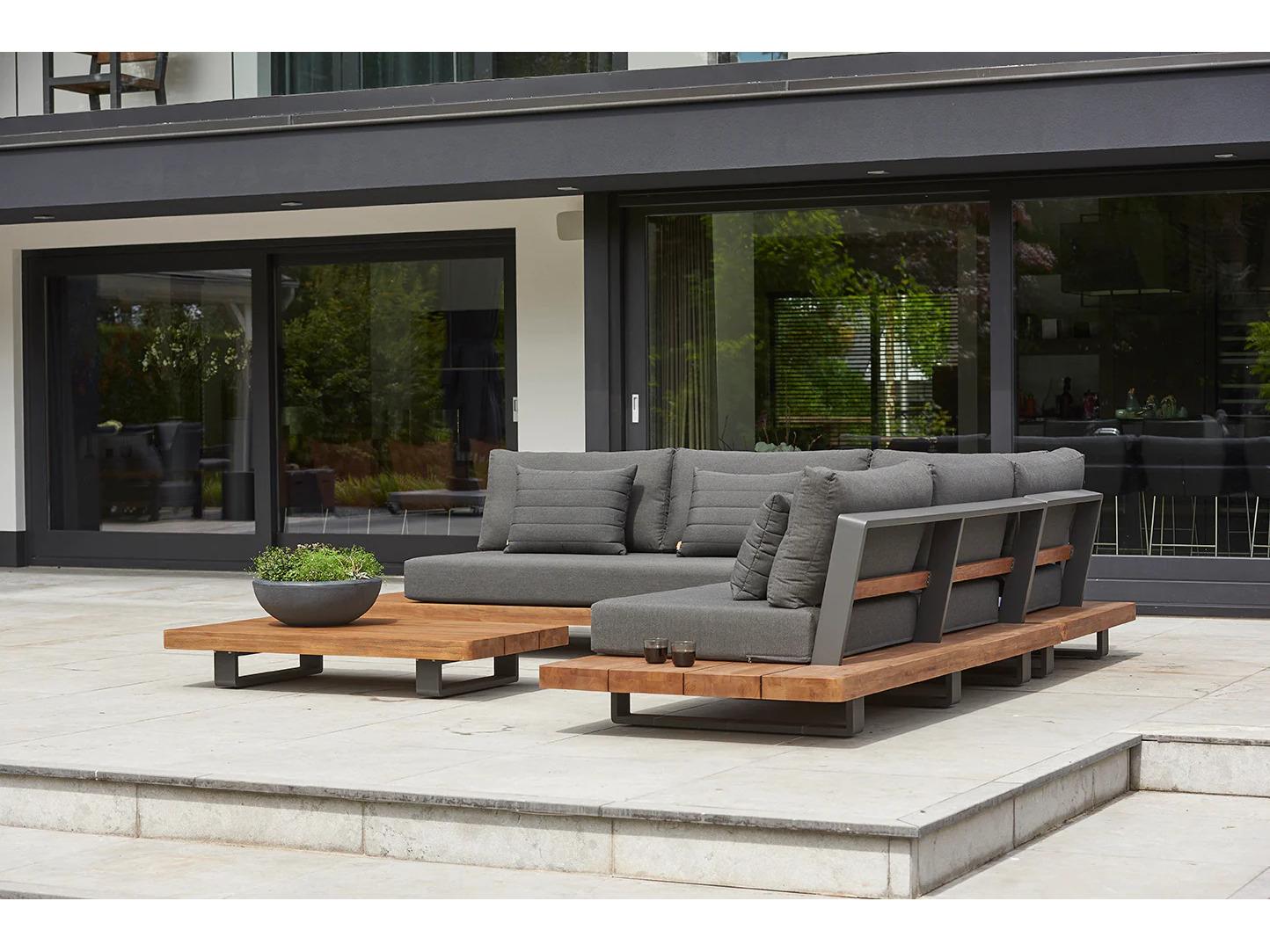 Kettler Fitz Roy Aluminum Teak Lava Right Outdoor Sofa in Natte Charcoal