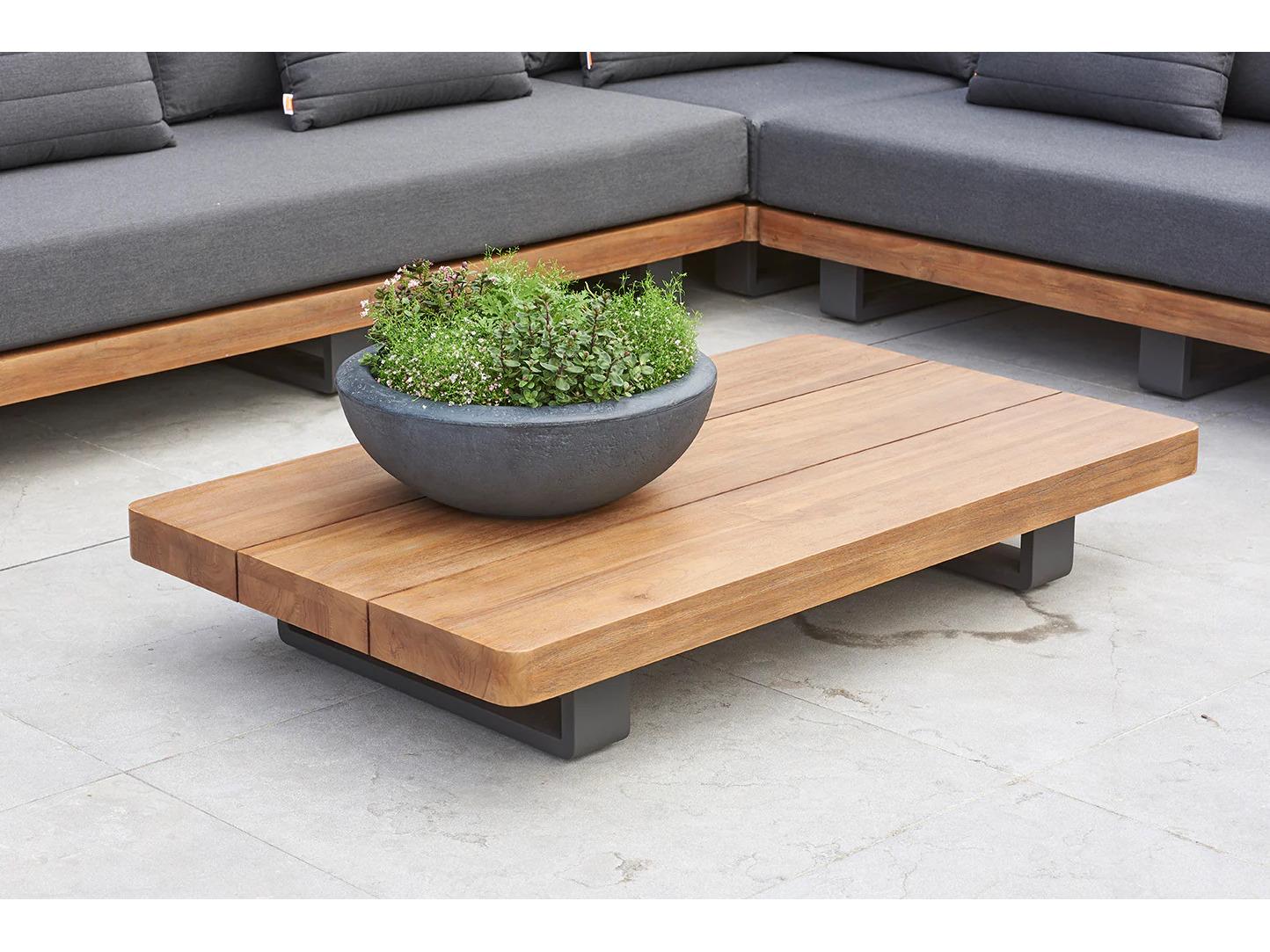 Kettler Fitz Roy Aluminum Lava Rectangular Robust Teak Top Patio Coffee Table