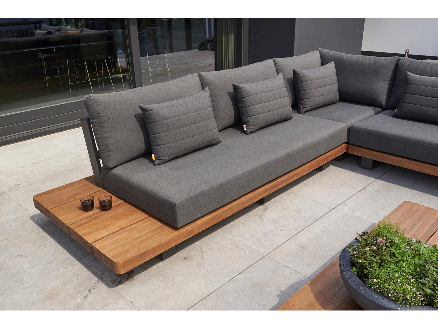 Kettler Life Fitz Roy Lava Robust Teak Natte Charcoal Wood Cushion Lounge Set