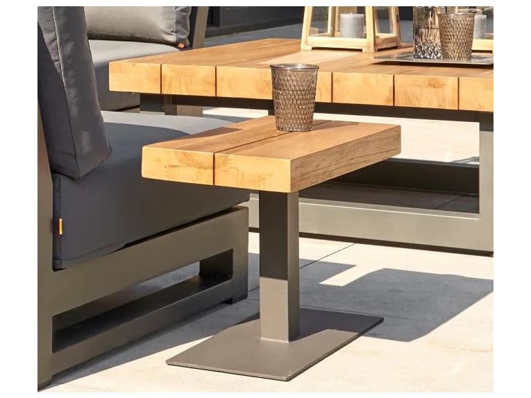 Kettler Nevada Aluminum Lava Rectangular Robust Teak Top Outdoor End Table