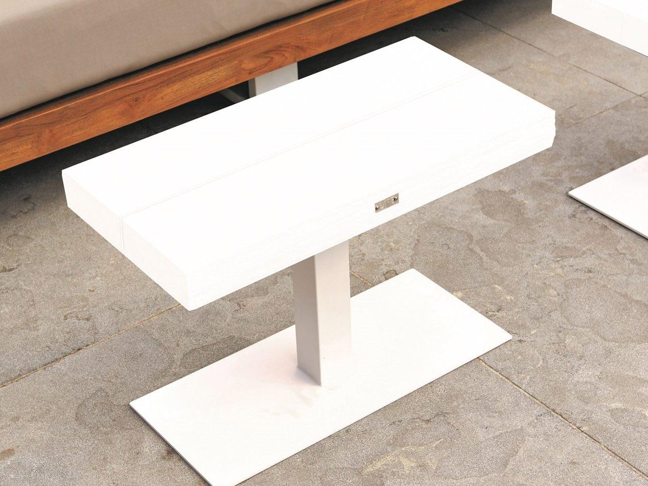 Kettler Fitz Roy Aluminum White Rectangular Teak Top Patio End Table