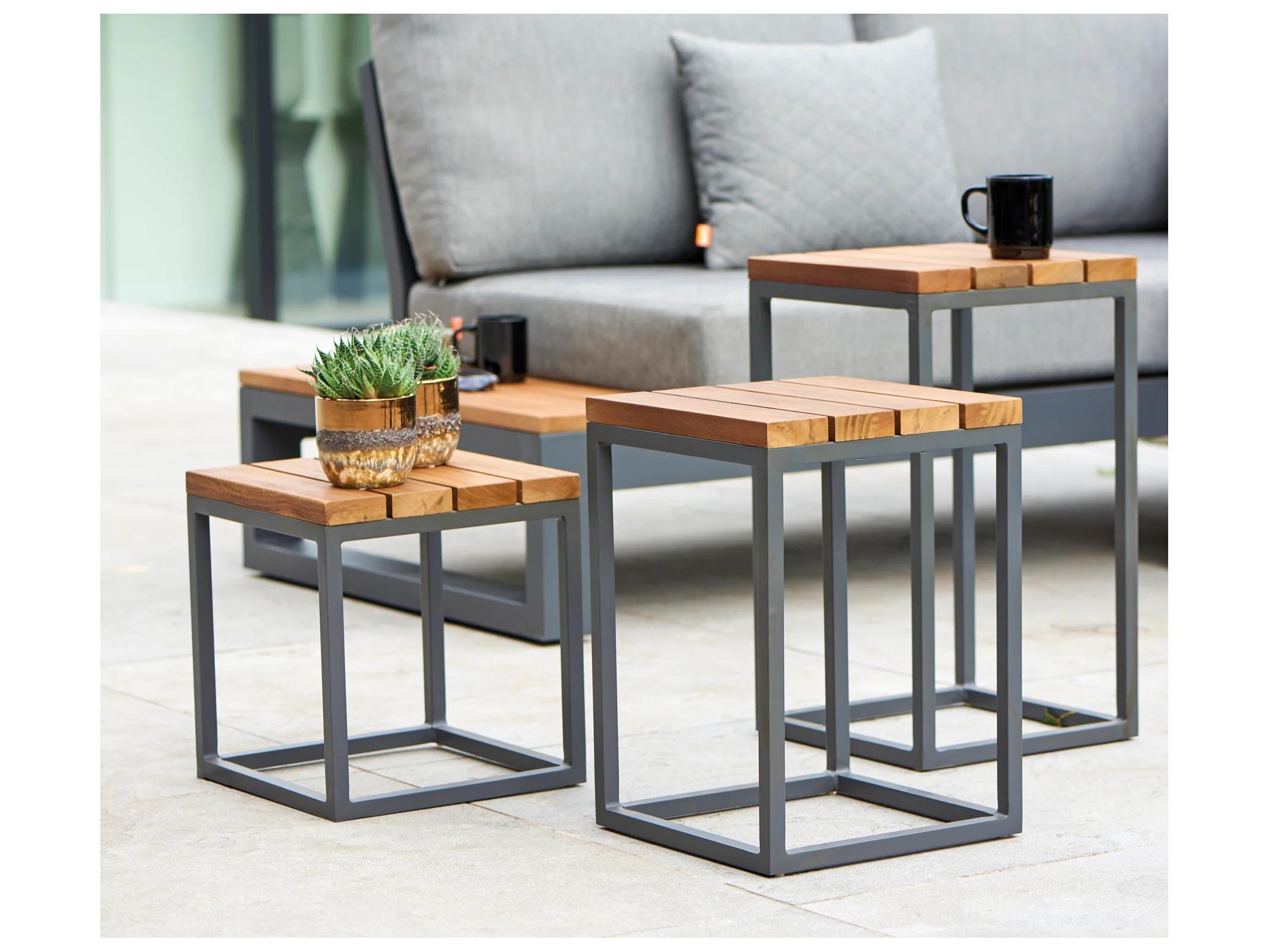 Kettler Gili Aluminum Lava Square Robust Teak Top Outdoor End Table