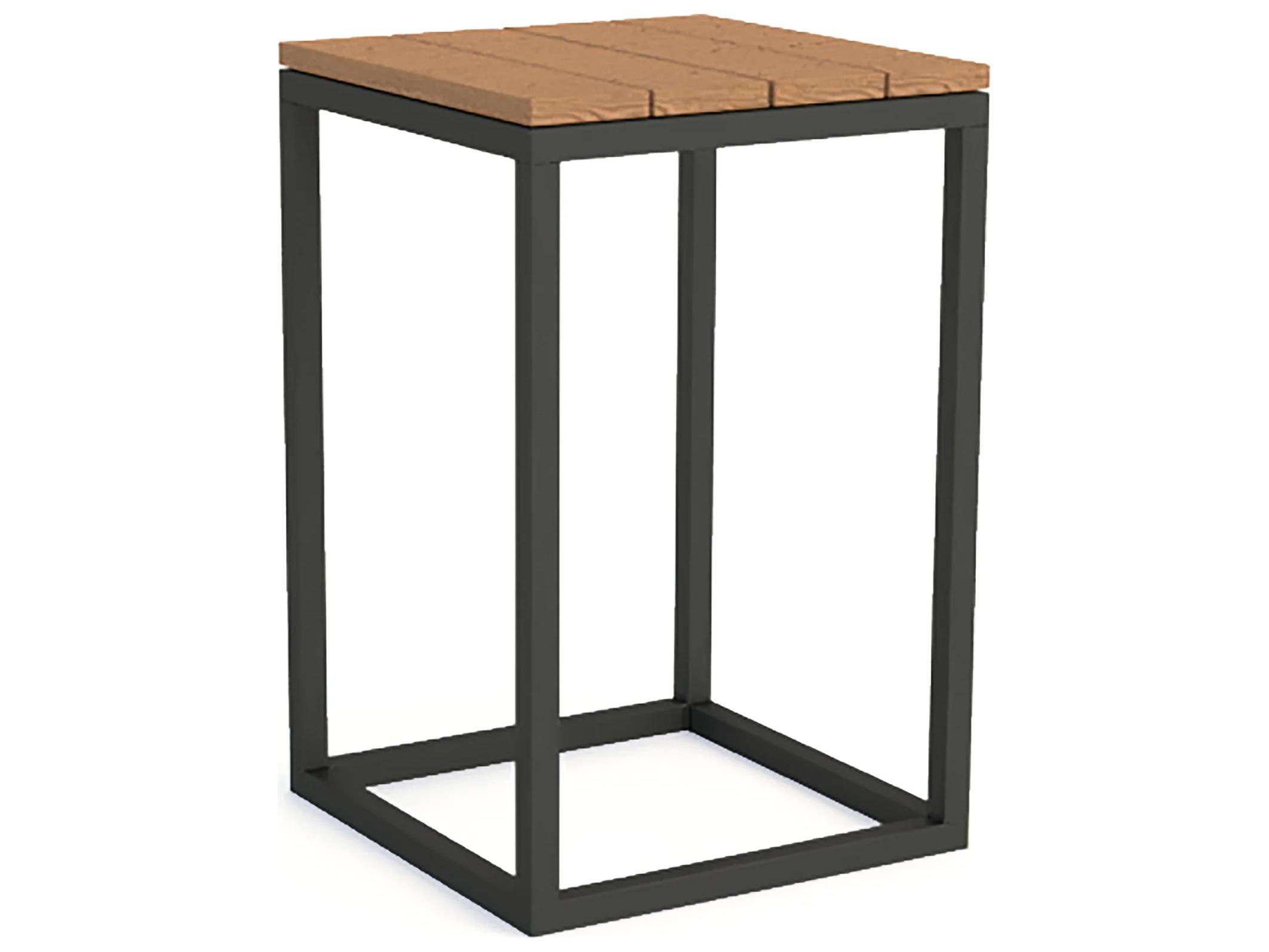 Kettler Gili Closeout White Aluminum Outdoor End Table with Teak Top
