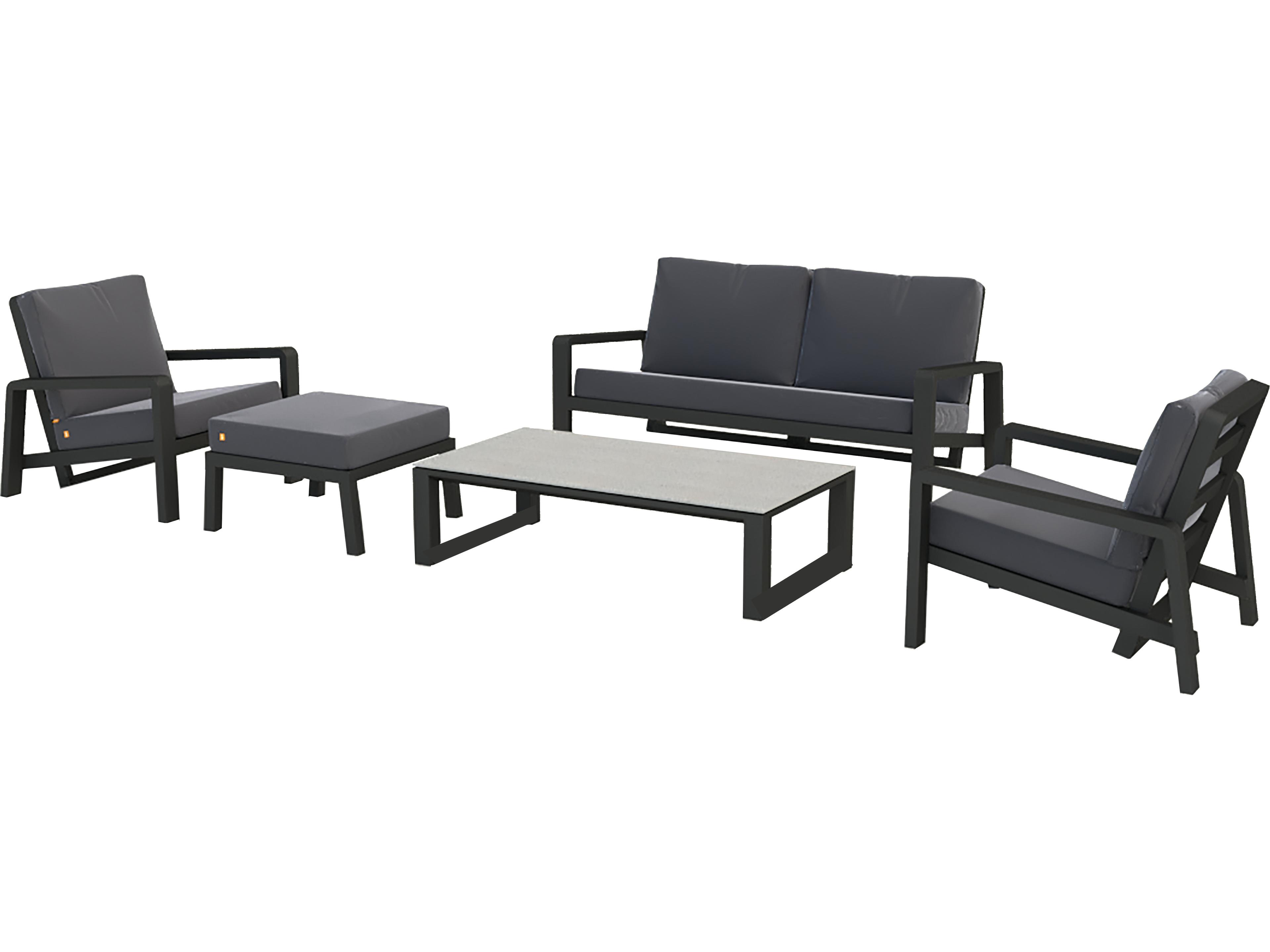 Kettler Boston Select Cushion Aluminum Lava Outdoor Lounge Set in Natte Charcoal
