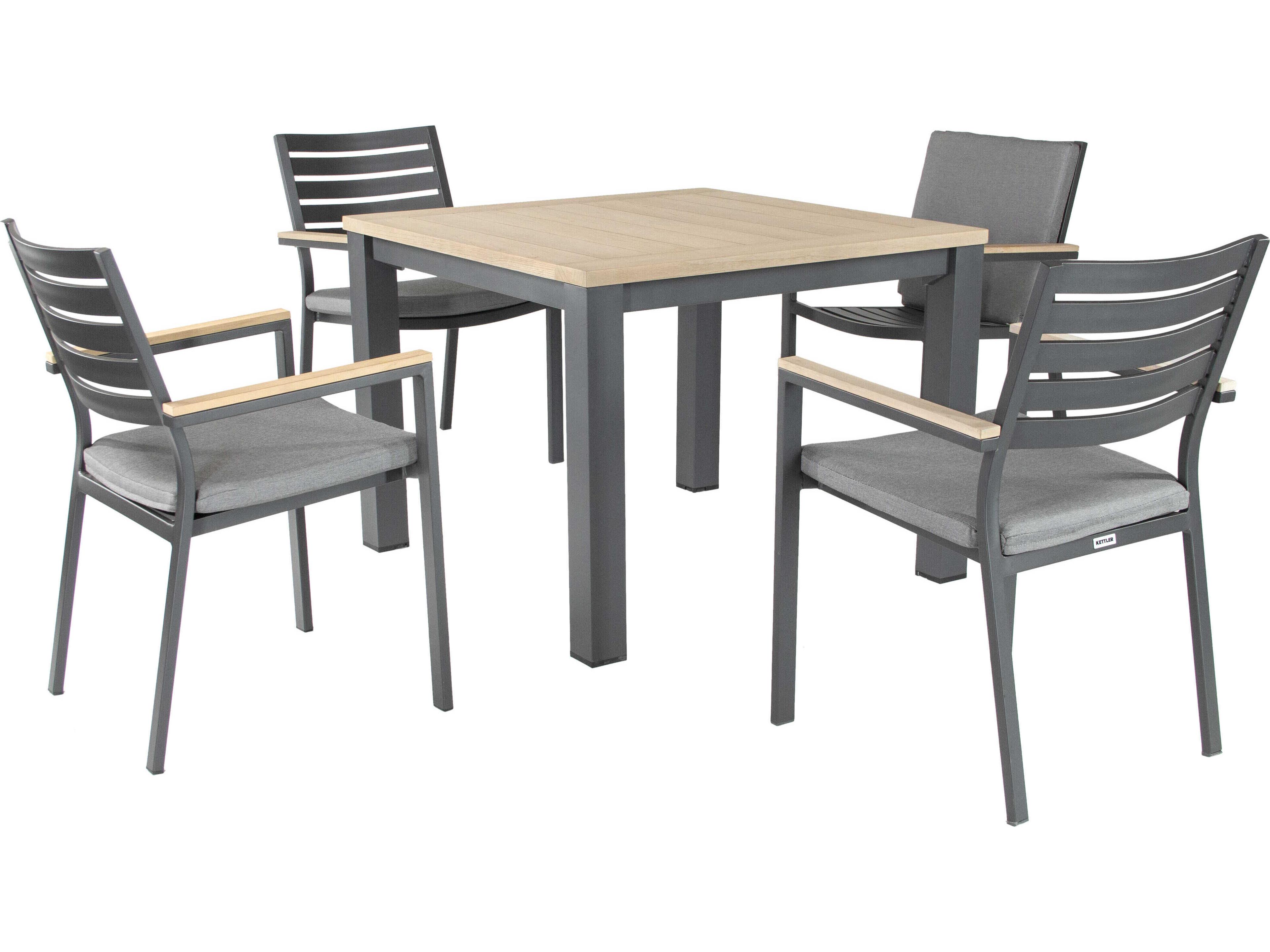 Kettler Elba Charcoal Teak Cast Silver Aluminum Dining Set