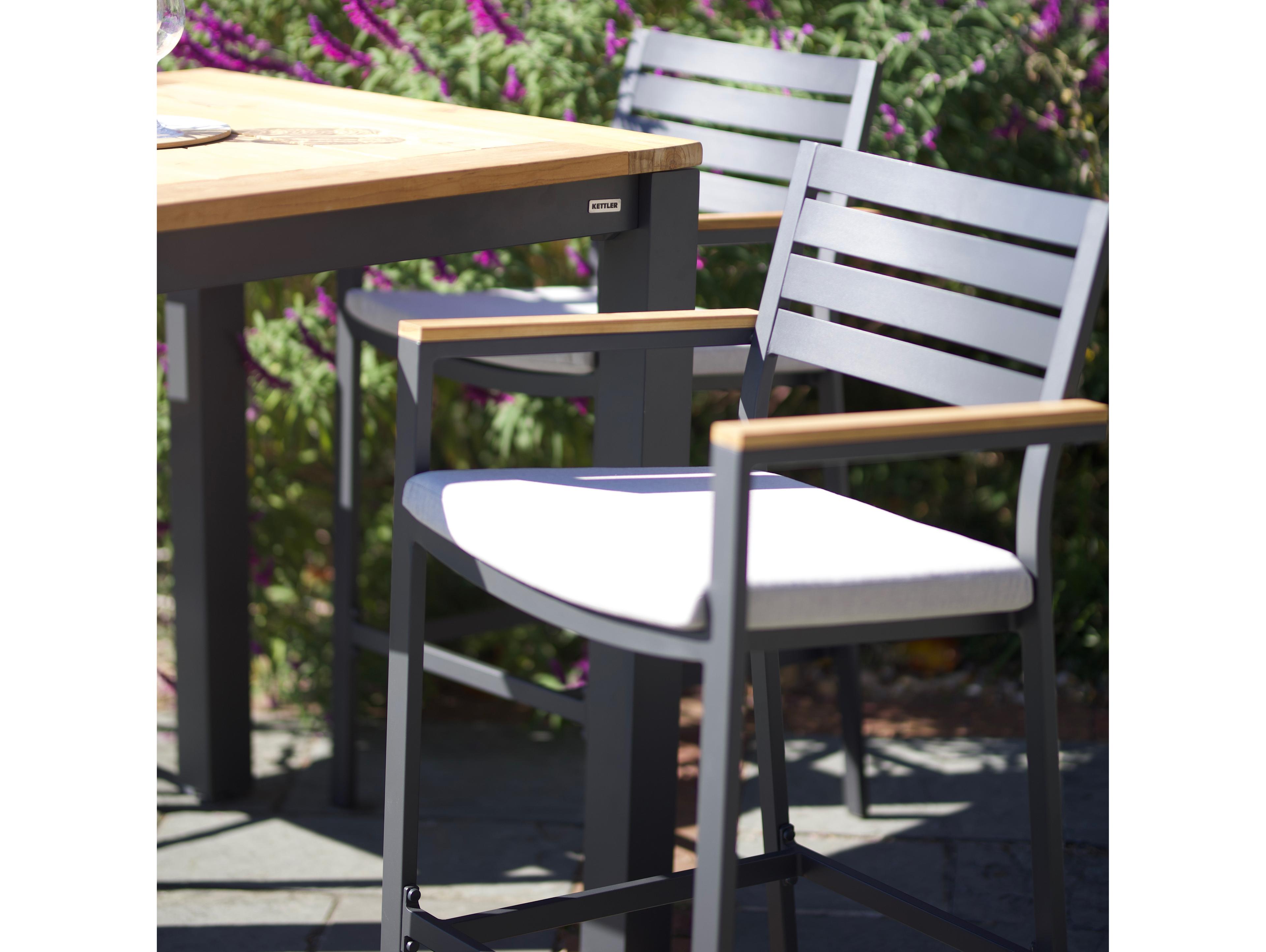 Kettler Elba Charcoal Teak Cast Silver Aluminum Cushion Lounge Set