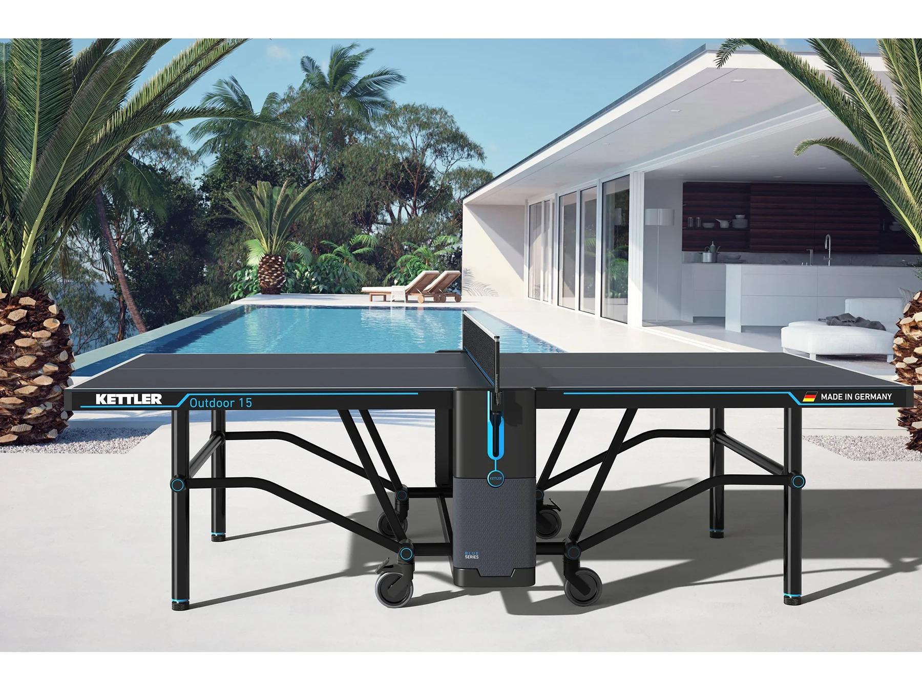 Kettler Outdoor 15 Table Tennis Table 4-Player Bundle