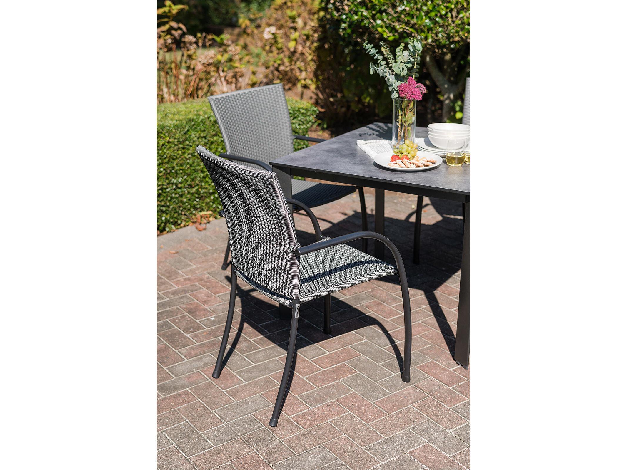 Kettler Pilano Wrought Iron Woven Silver-Gray Weave Dining Arm Chair Set of 6