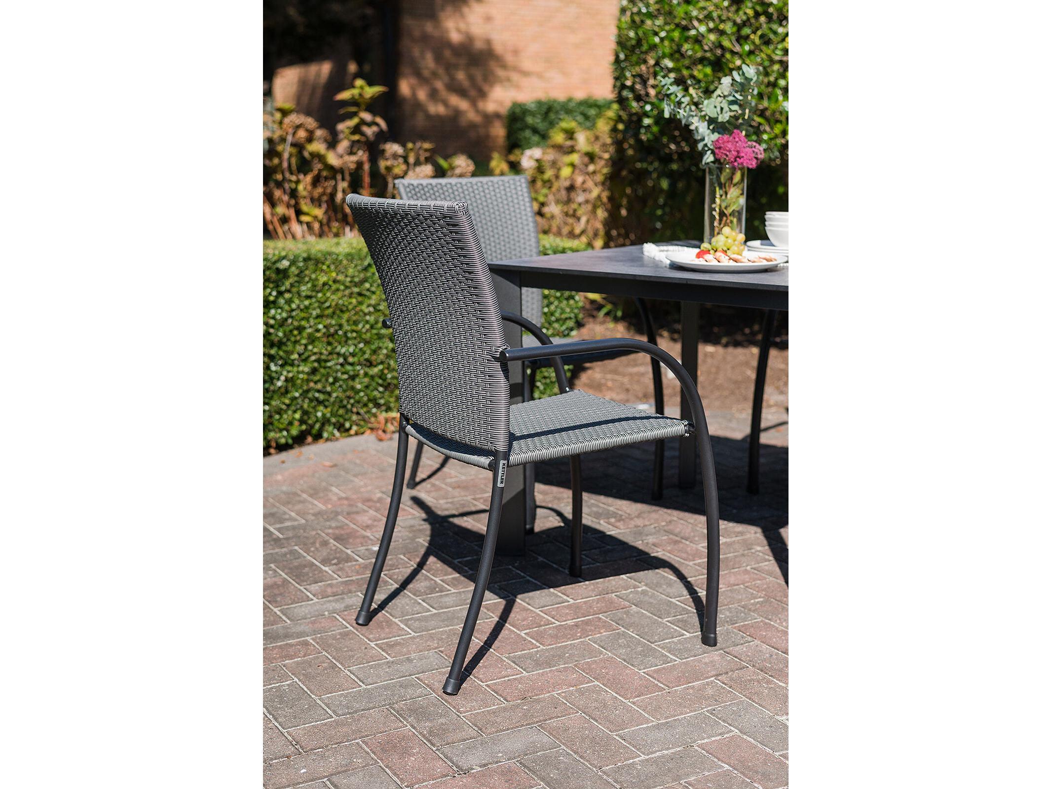 Kettler Pilano Wrought Iron Woven Silver-Gray Weave Dining Arm Chair Set of 6