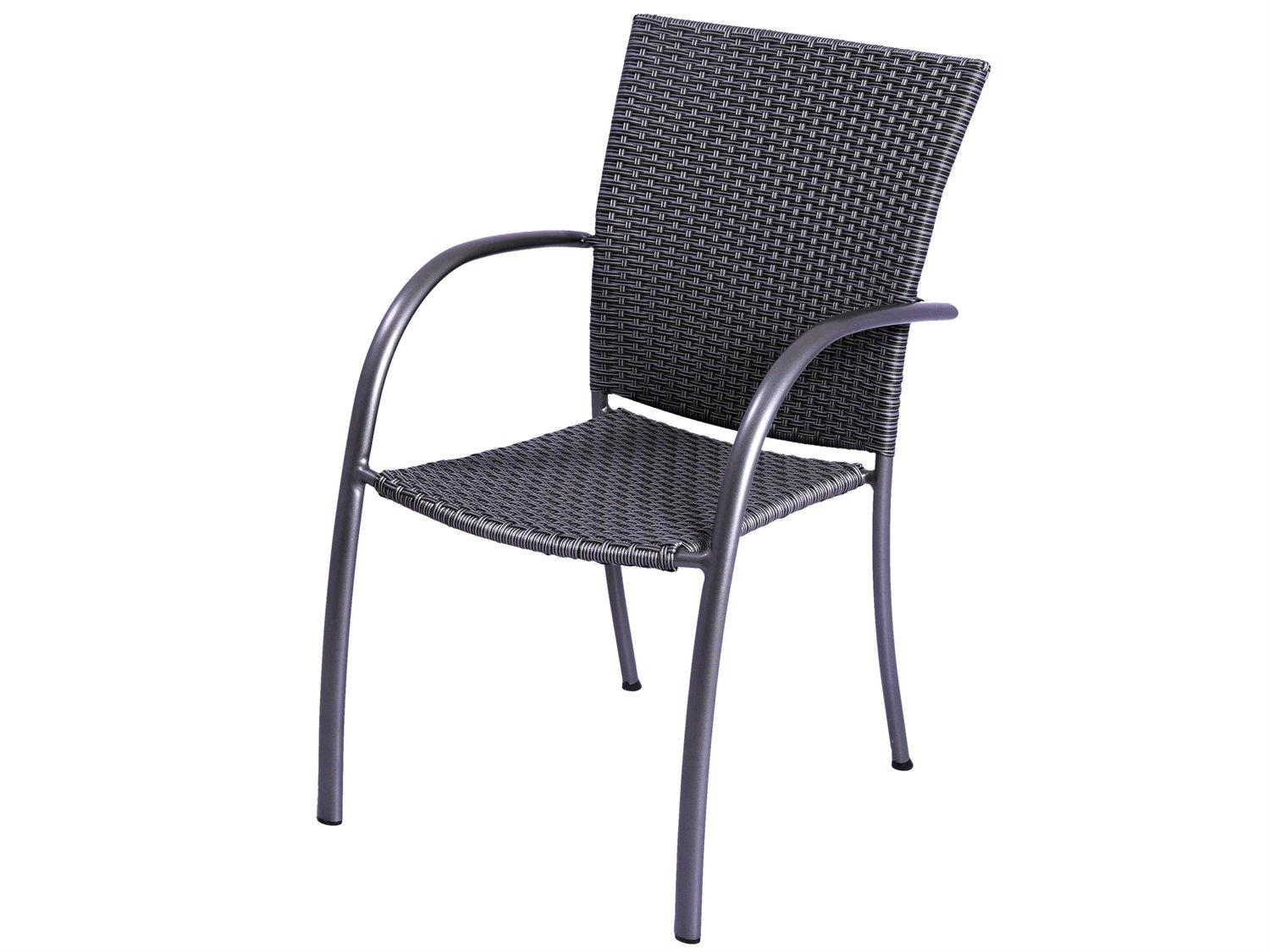 Kettler Pilano Wicker Silver Gray Stackable Patio Dining Arm Chair Set of 4