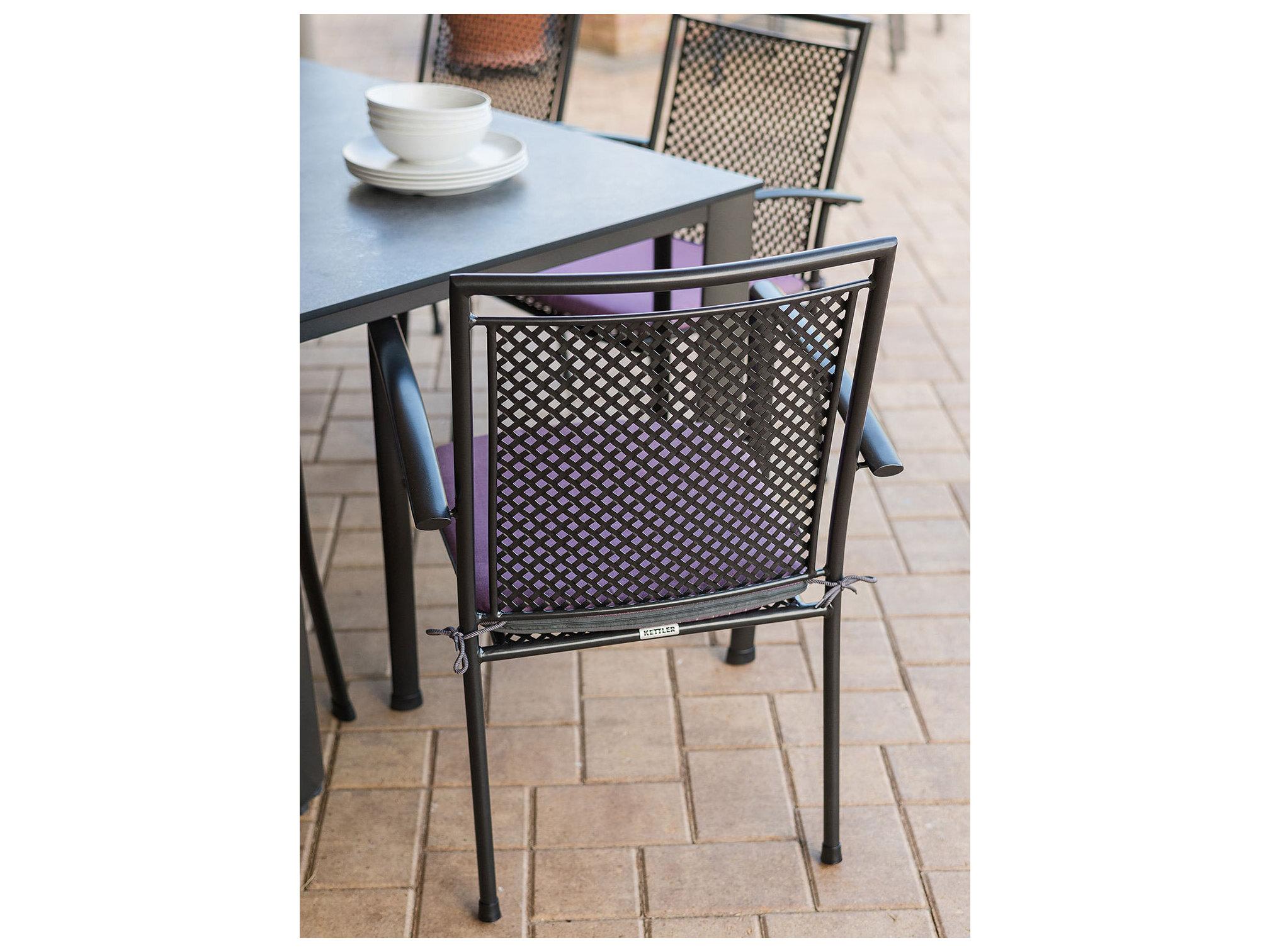 Kettler Reno Wrought Iron Gray Stackable Patio Dining Arm Chair Set of 4