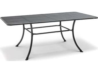 Kettler Mesh Top Steel Gray Rectangular Outdoor Patio Dining Table with Umbrella Hole