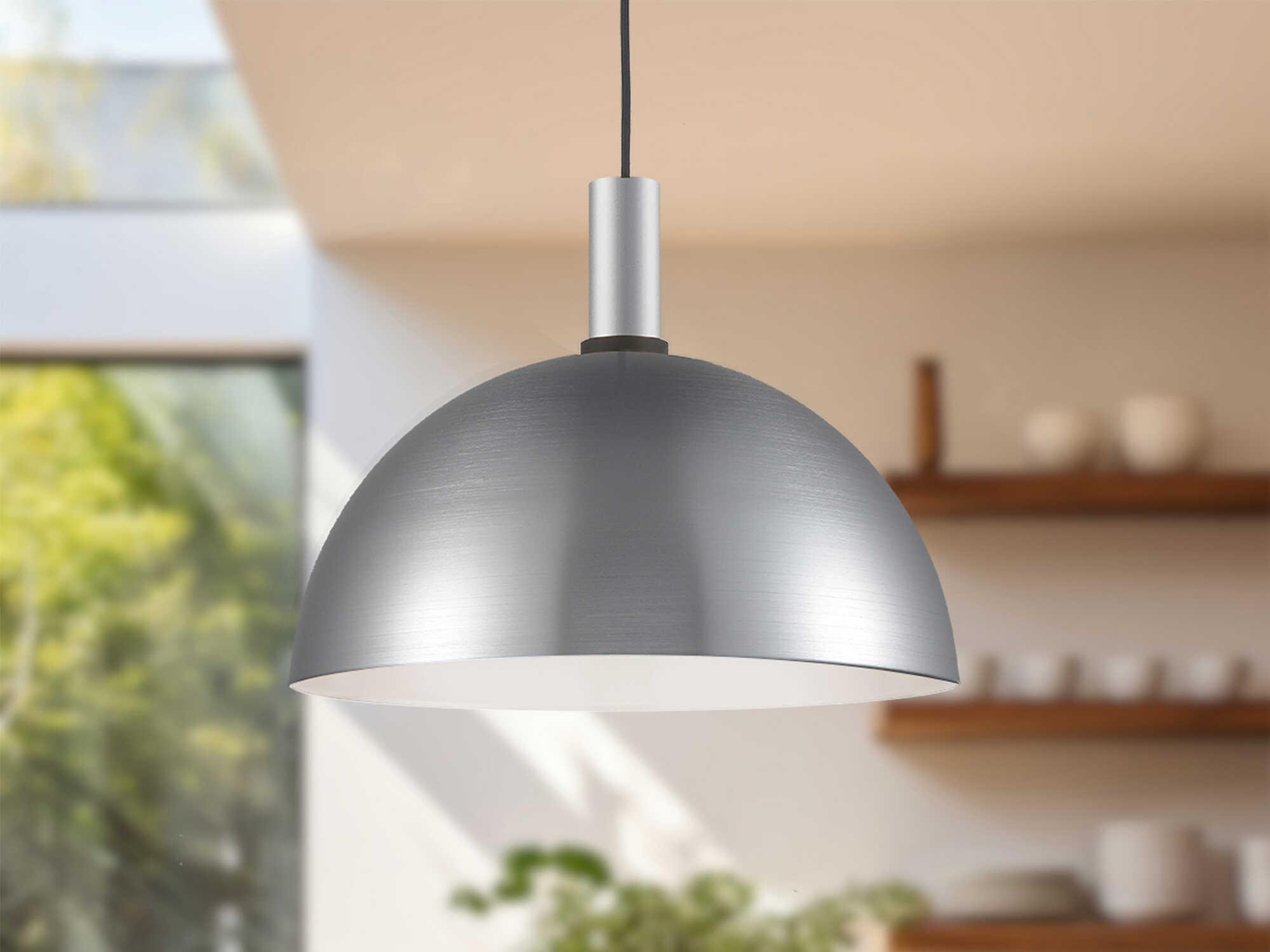 Kuzco Lighting Archibald 1-Light Brushed Nickel Black Dome Pendant