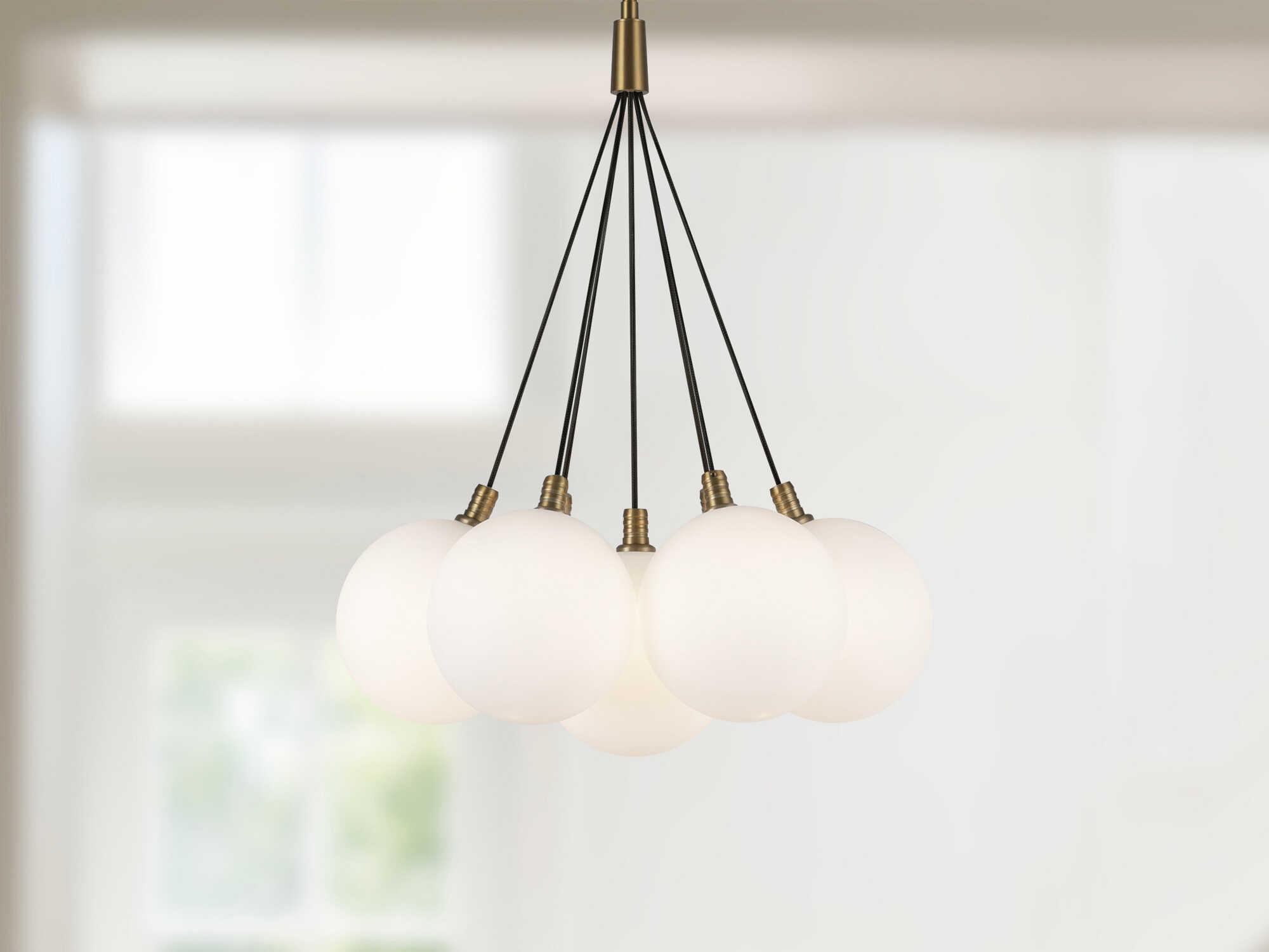 Kuzco Lighting Bolla Brushed Gold Matte Opal Glass Globe Chandelier