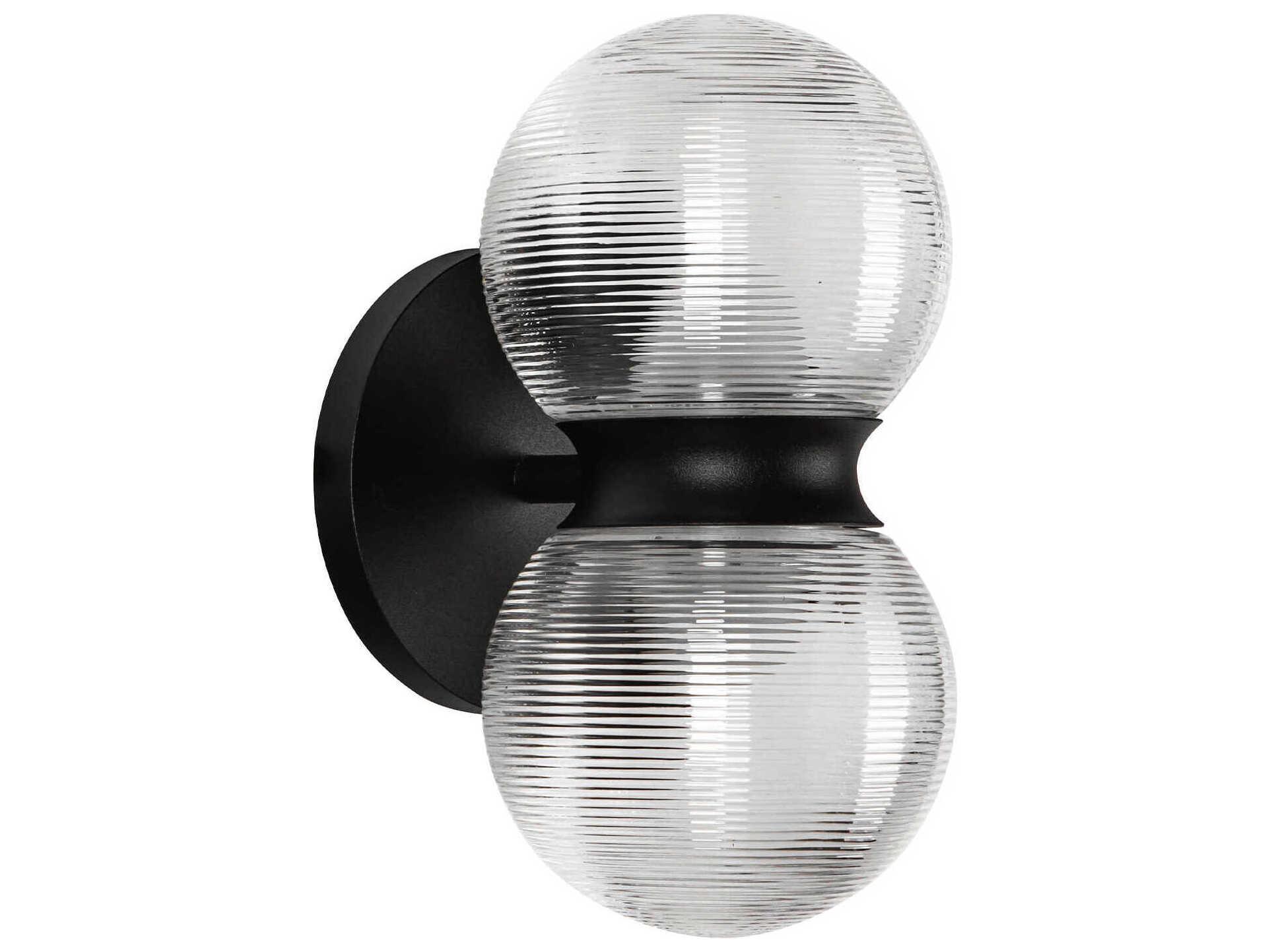 Kuzco Lighting Peri Black Clear Ribbed Glass Wall Sconce