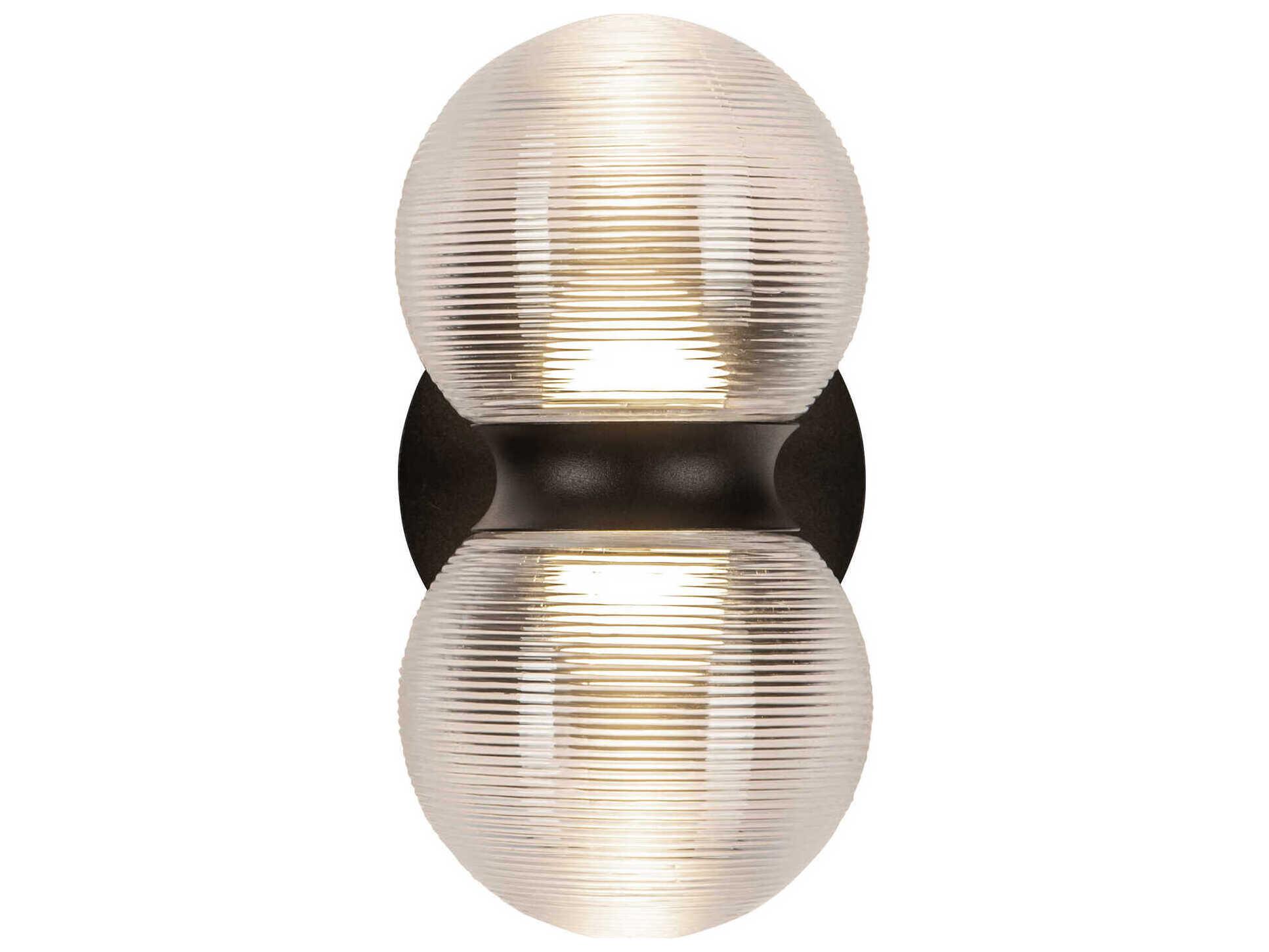 Kuzco Lighting Peri Black Clear Ribbed Glass Wall Sconce