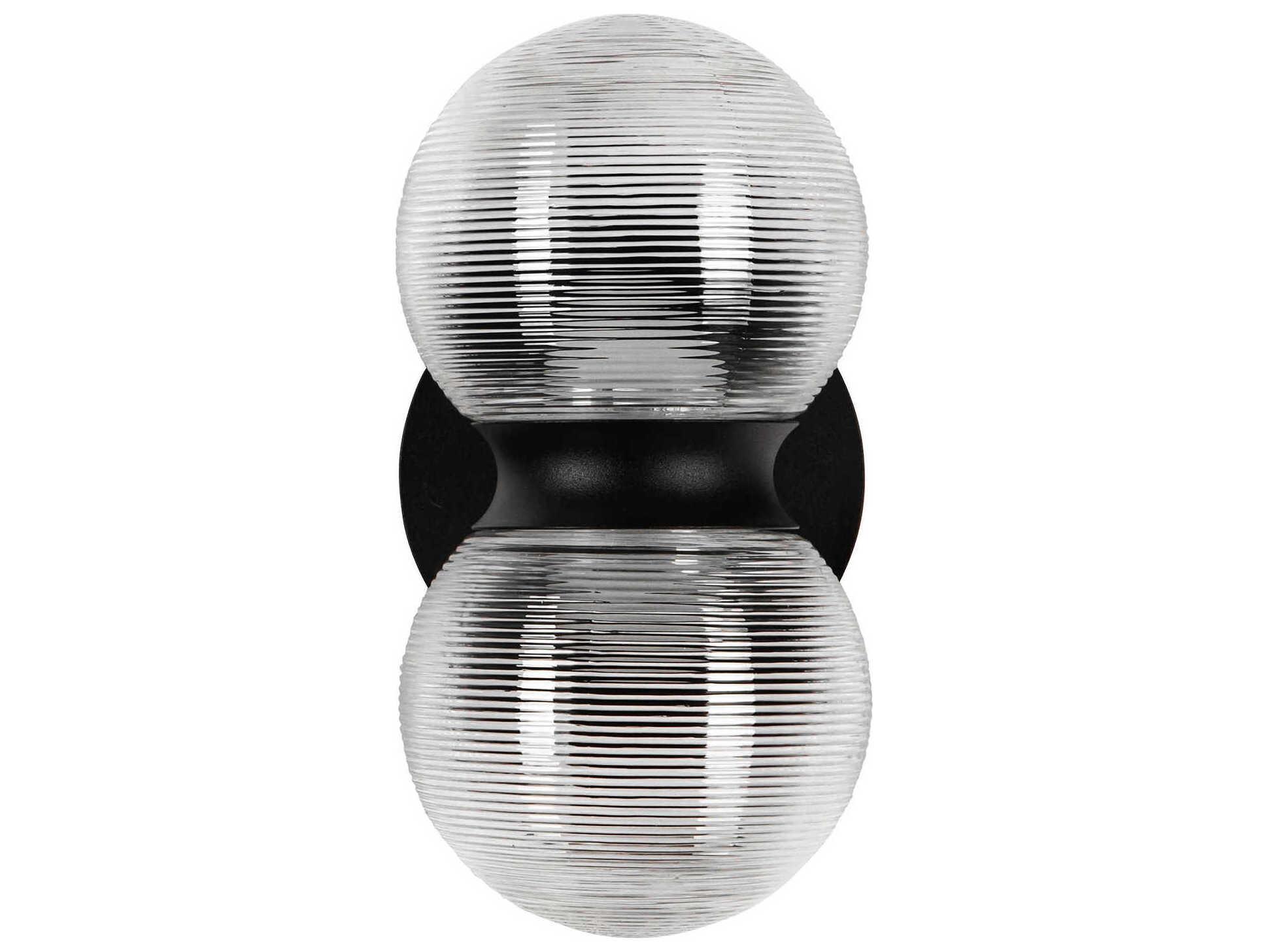 Kuzco Lighting Peri Black Clear Ribbed Glass Wall Sconce