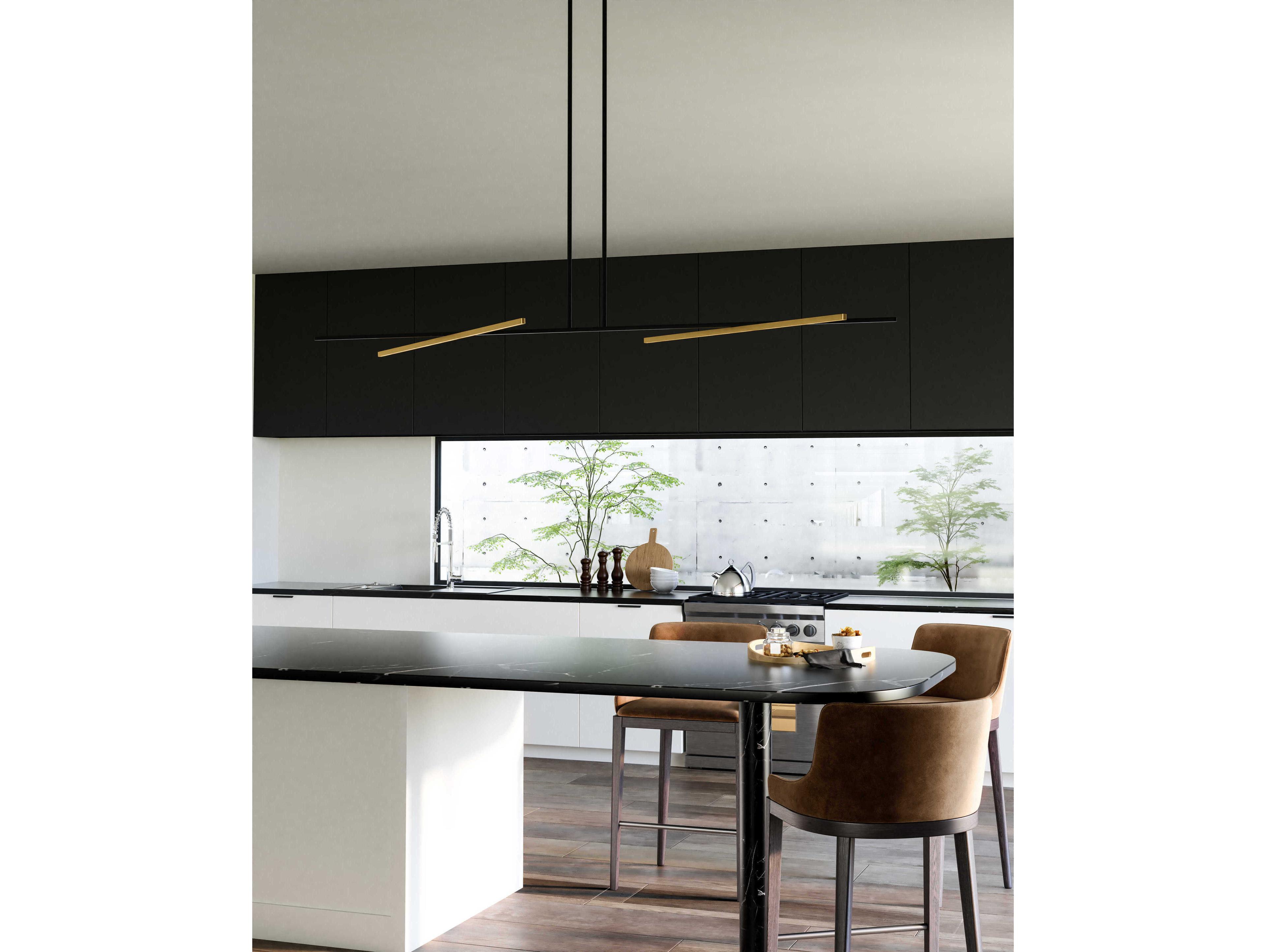 Kuzco Lighting Shift Black Brushed Gold Linear Island Pendant