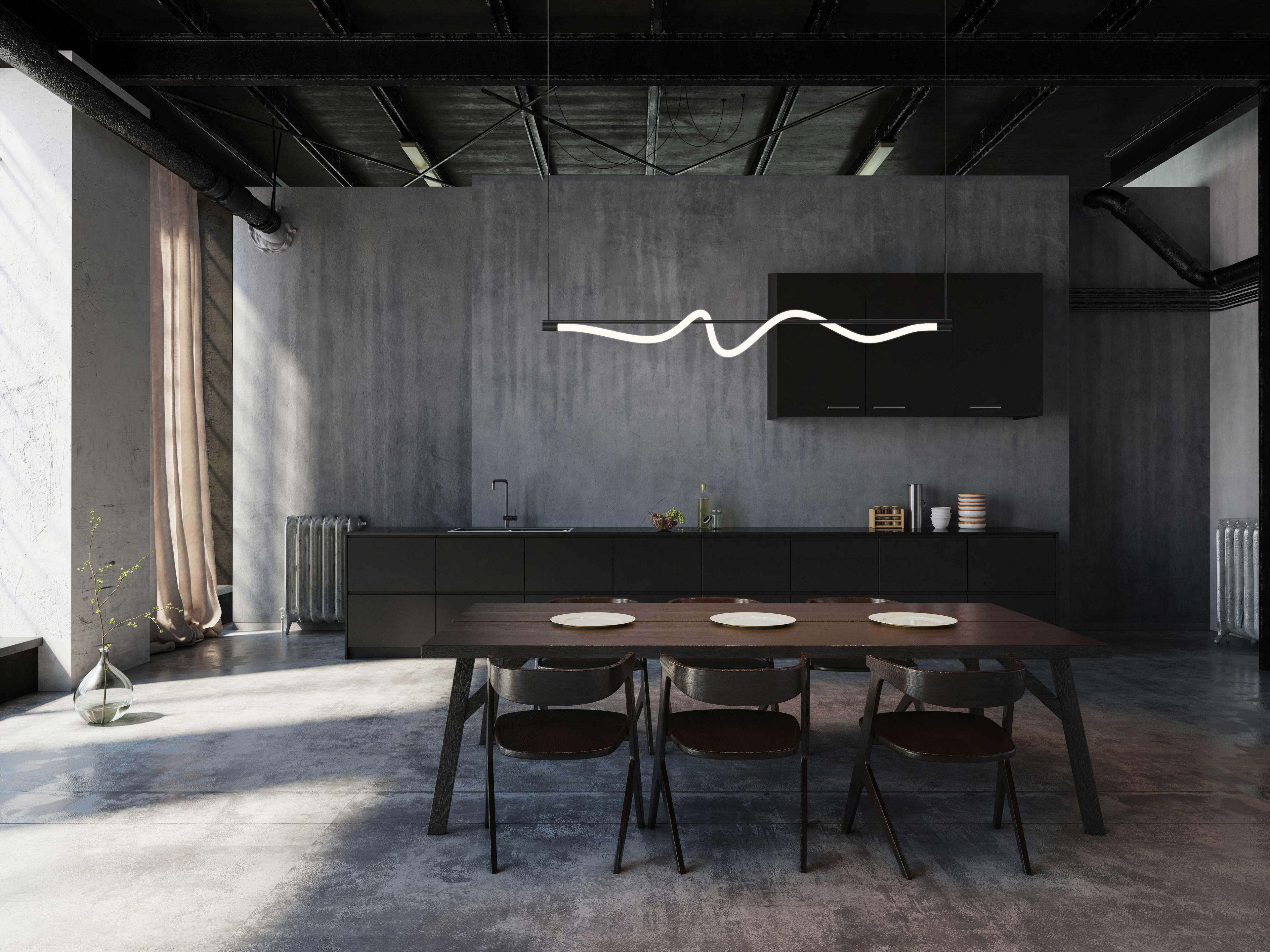Kuzco Lighting Cursive Black Linear Island Pendant