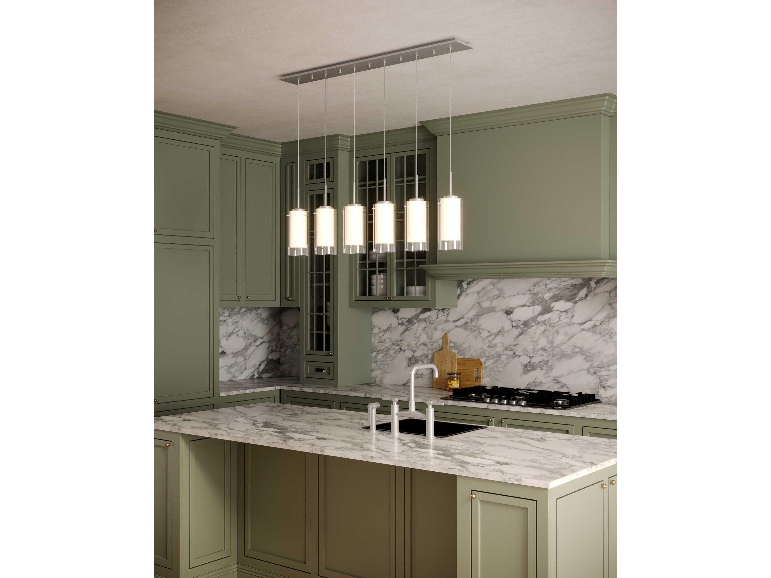 Kuzco Lighting Verona 6-Light Brushed Nickel Cylinder Linear Island Pendant