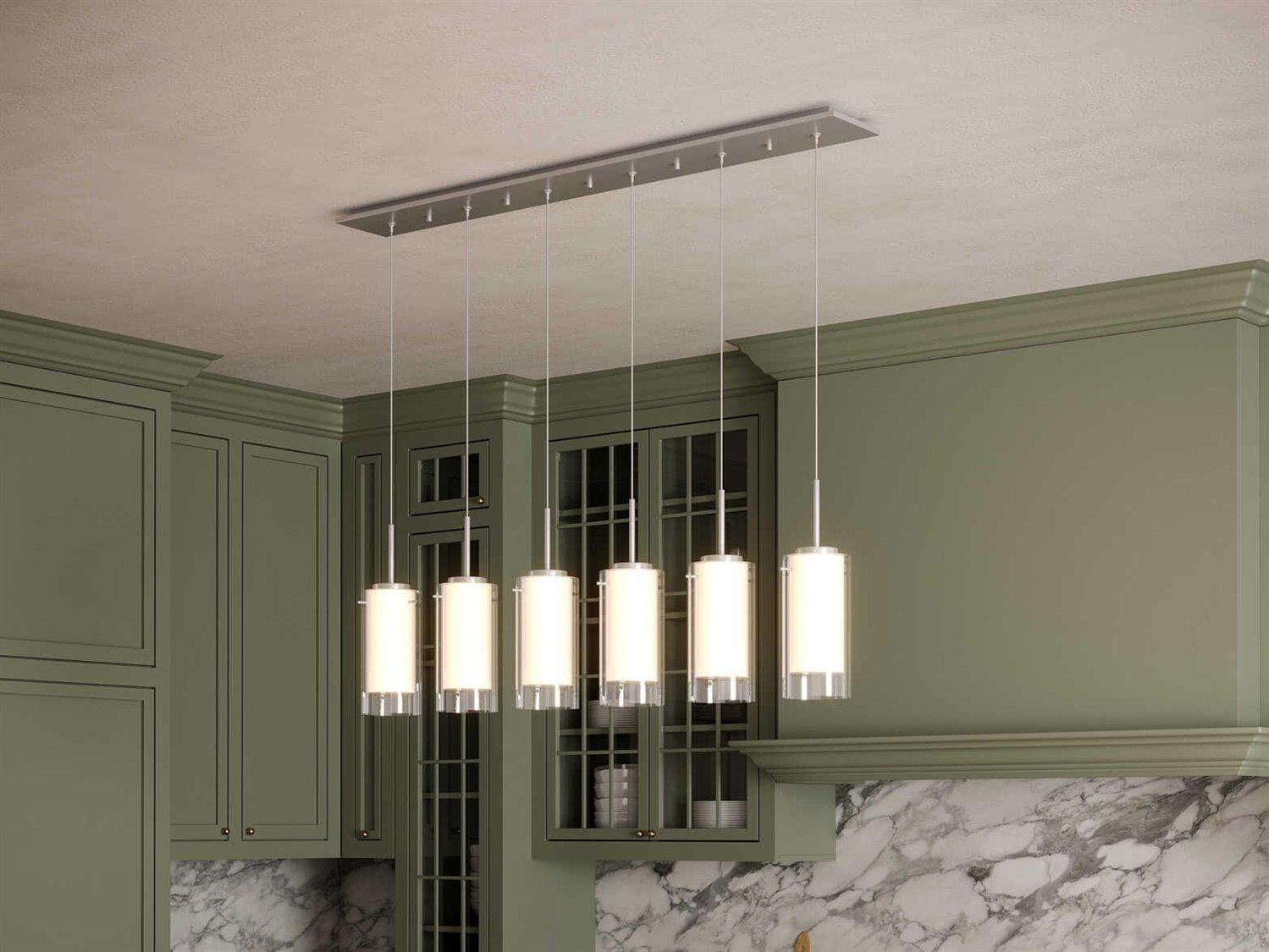 Kuzco Lighting Verona 6-Light Brushed Nickel Cylinder Linear Island Pendant