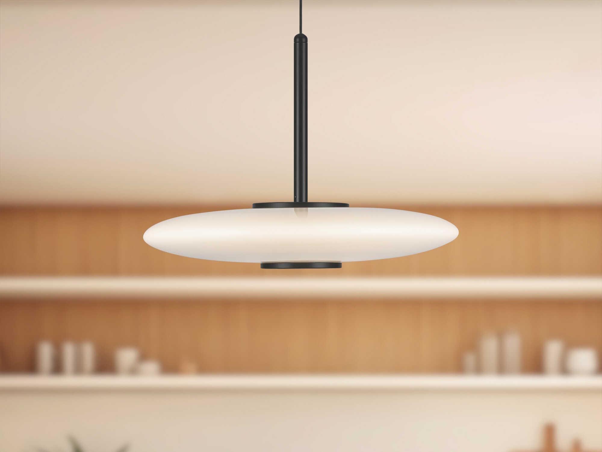 Kuzco Lighting Kyoto Black Glossy Opal Glass Round Pendant