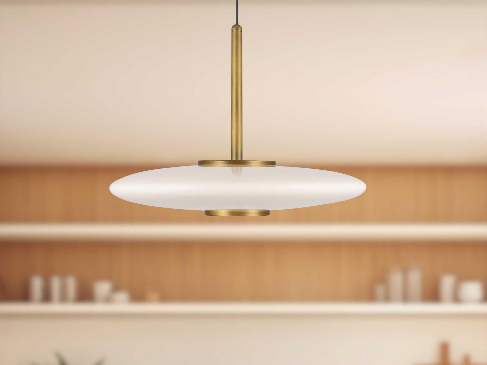 Kuzco Lighting Kyoto Vintage Brass Glossy Opal Glass Globe Pendant