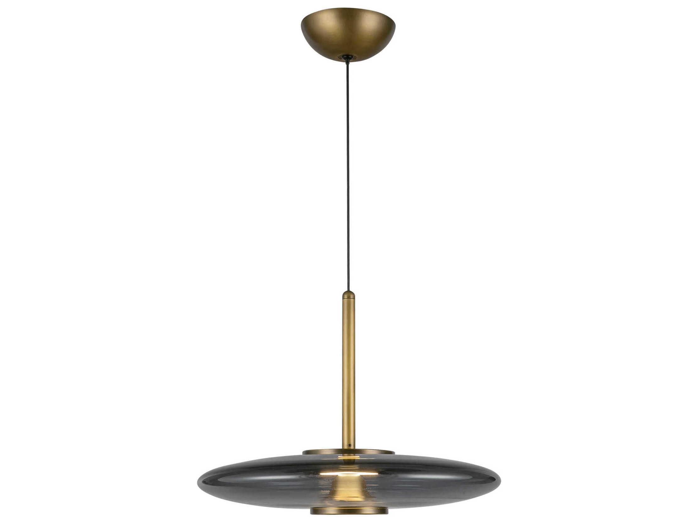 Kuzco Lighting Kyoto Vintage Brass Smoked Glass Round Pendant