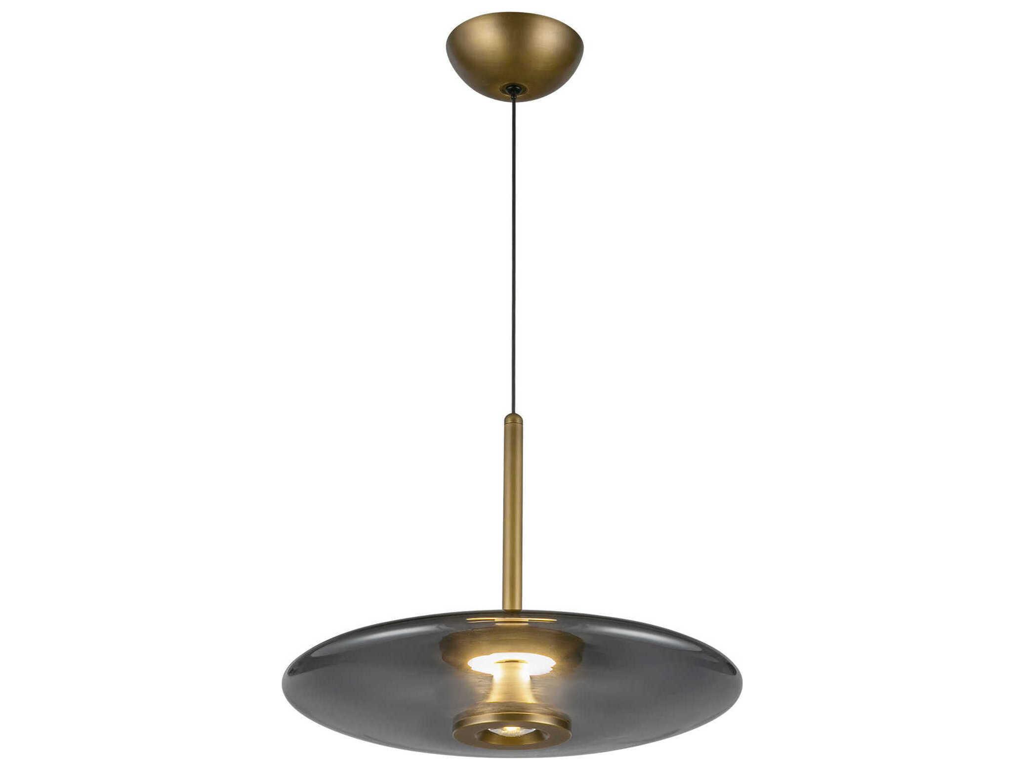 Kuzco Lighting Kyoto Vintage Brass Smoked Glass Round Pendant