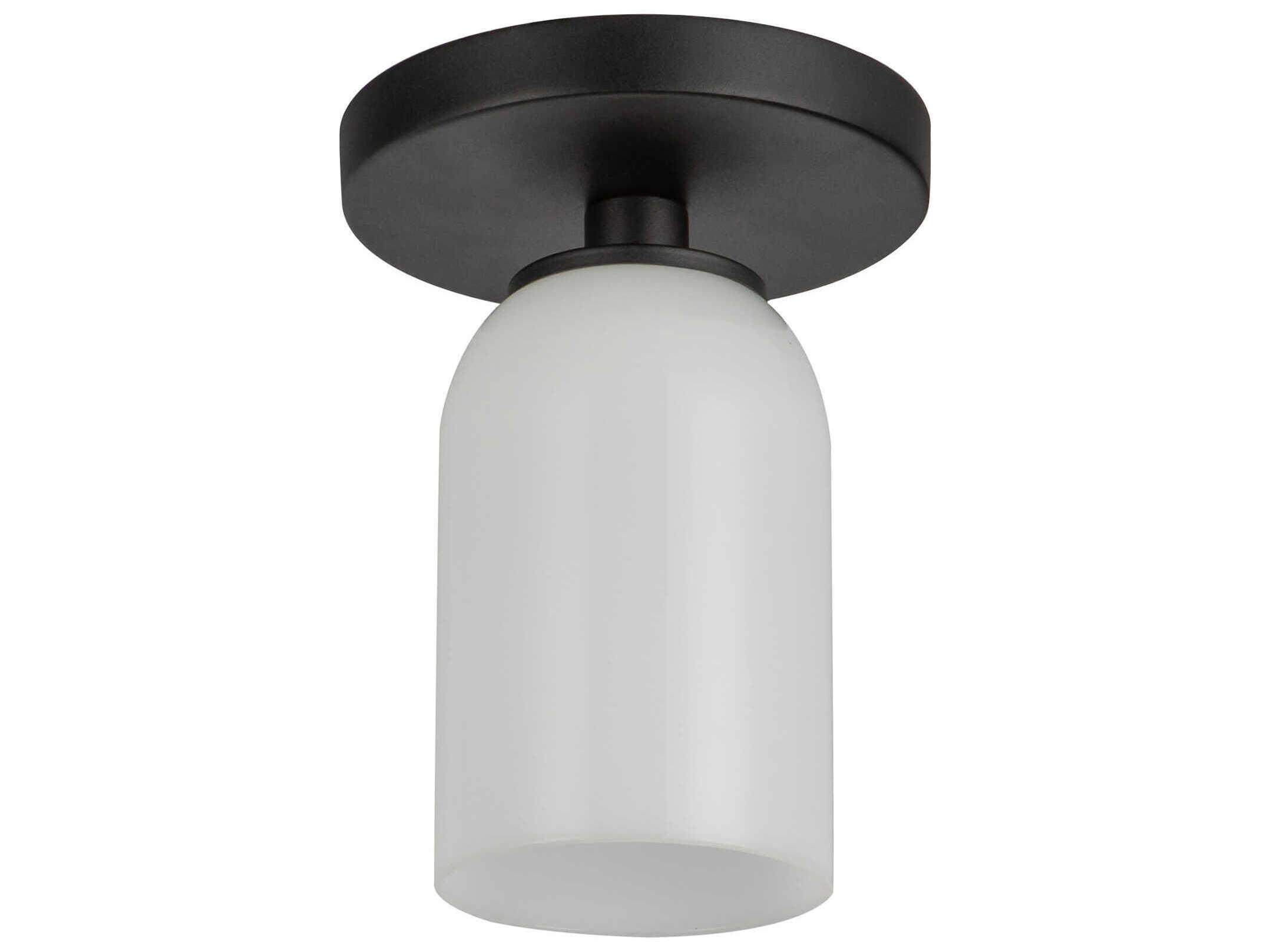 Kuzco Lighting Nola 1-Light Black Glossy Opal Glass Cylinder Semi Flush Mount