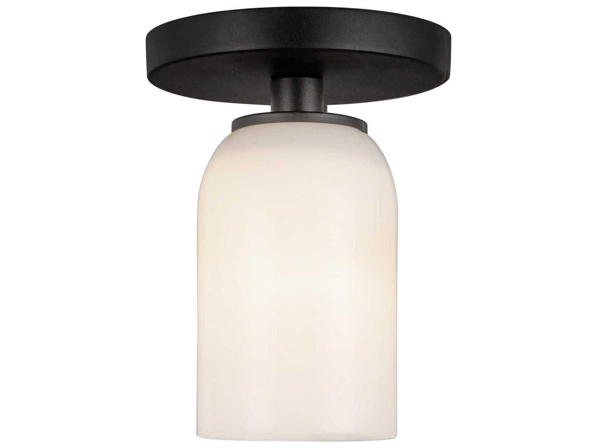 Kuzco Lighting Nola 1-Light Black Glossy Opal Glass Cylinder Semi Flush Mount