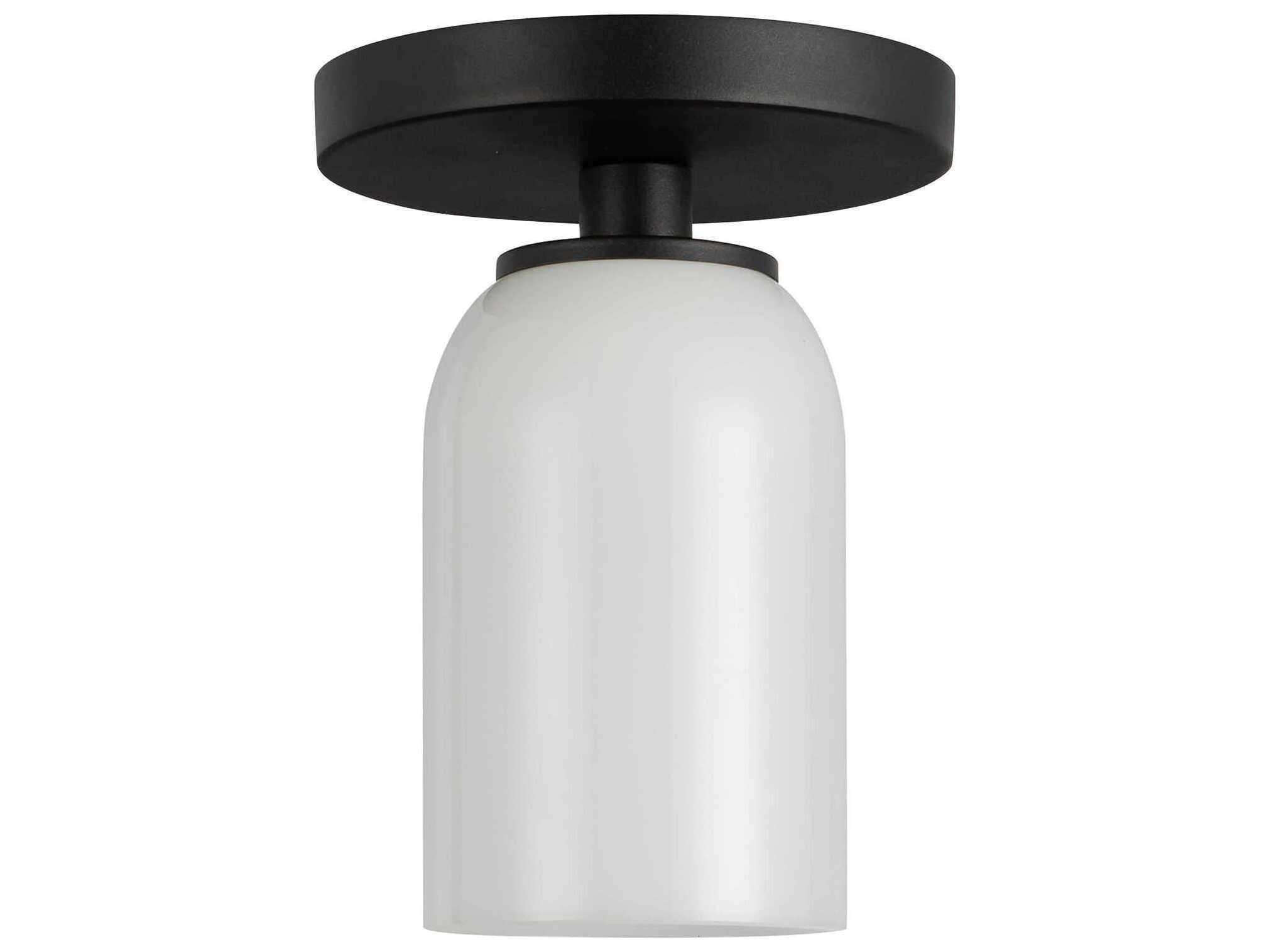 Kuzco Lighting Nola 1-Light Black Glossy Opal Glass Cylinder Semi Flush Mount