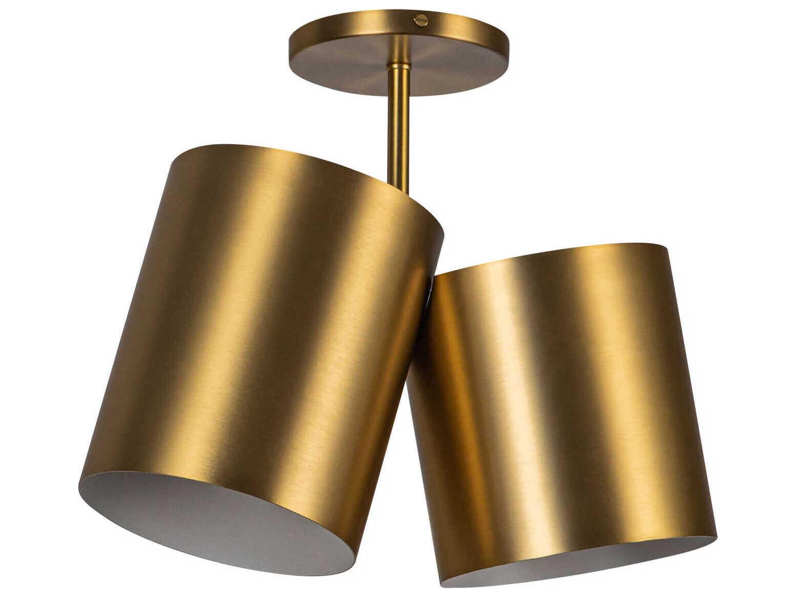 Kuzco Lighting Keiko 2-Light Brushed Gold Cylinder Semi Flush Mount