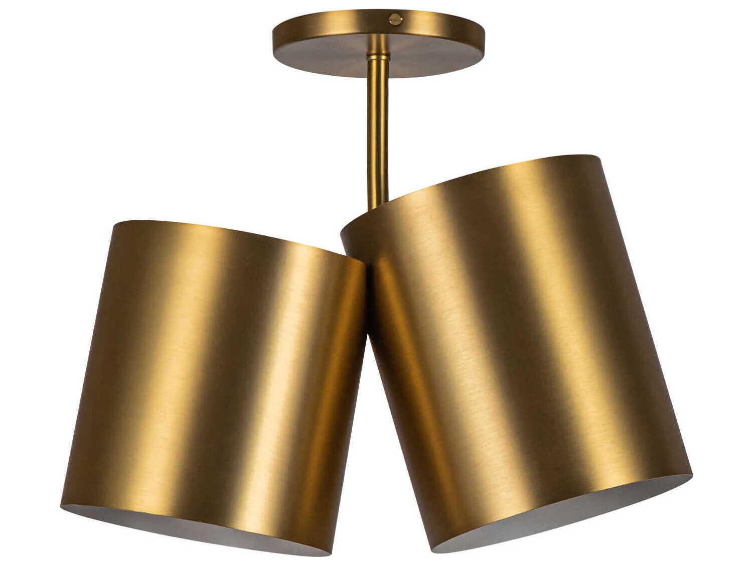 Kuzco Lighting Keiko 2-Light Brushed Gold Cylinder Semi Flush Mount