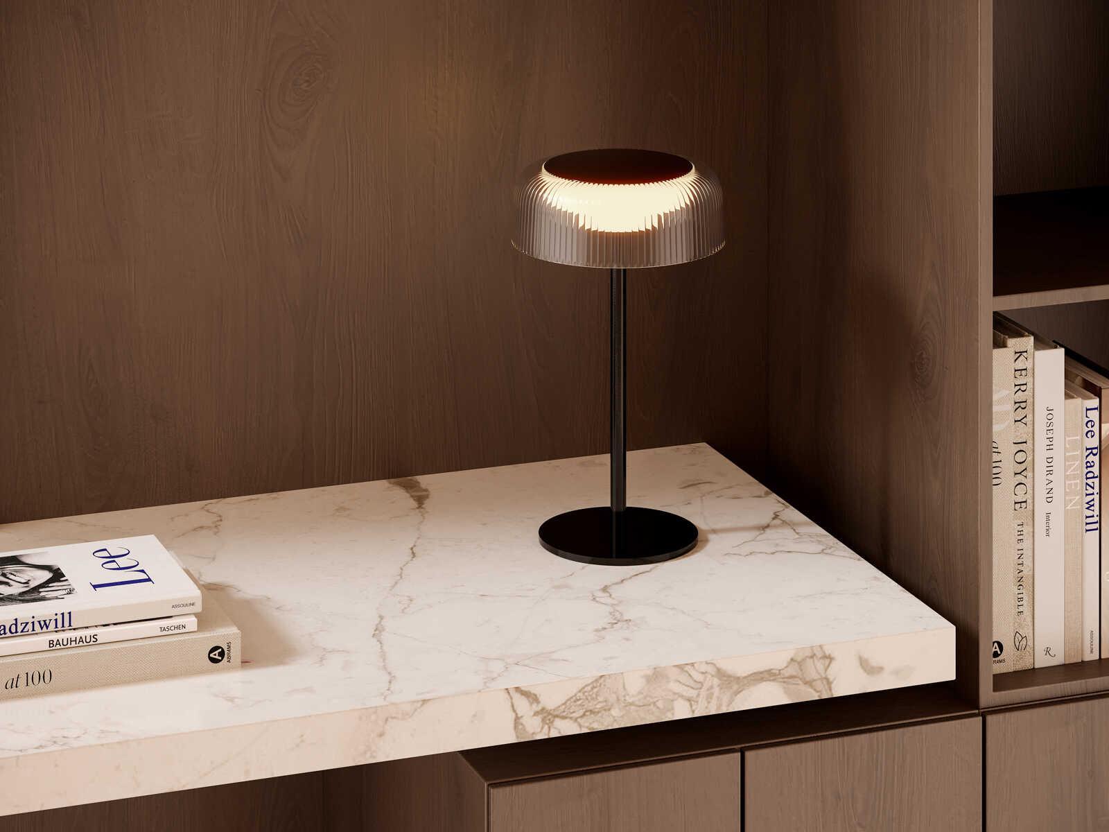 Kuzco Lighting Brilla Black Clear Ribbed Acrylic Table Lamp