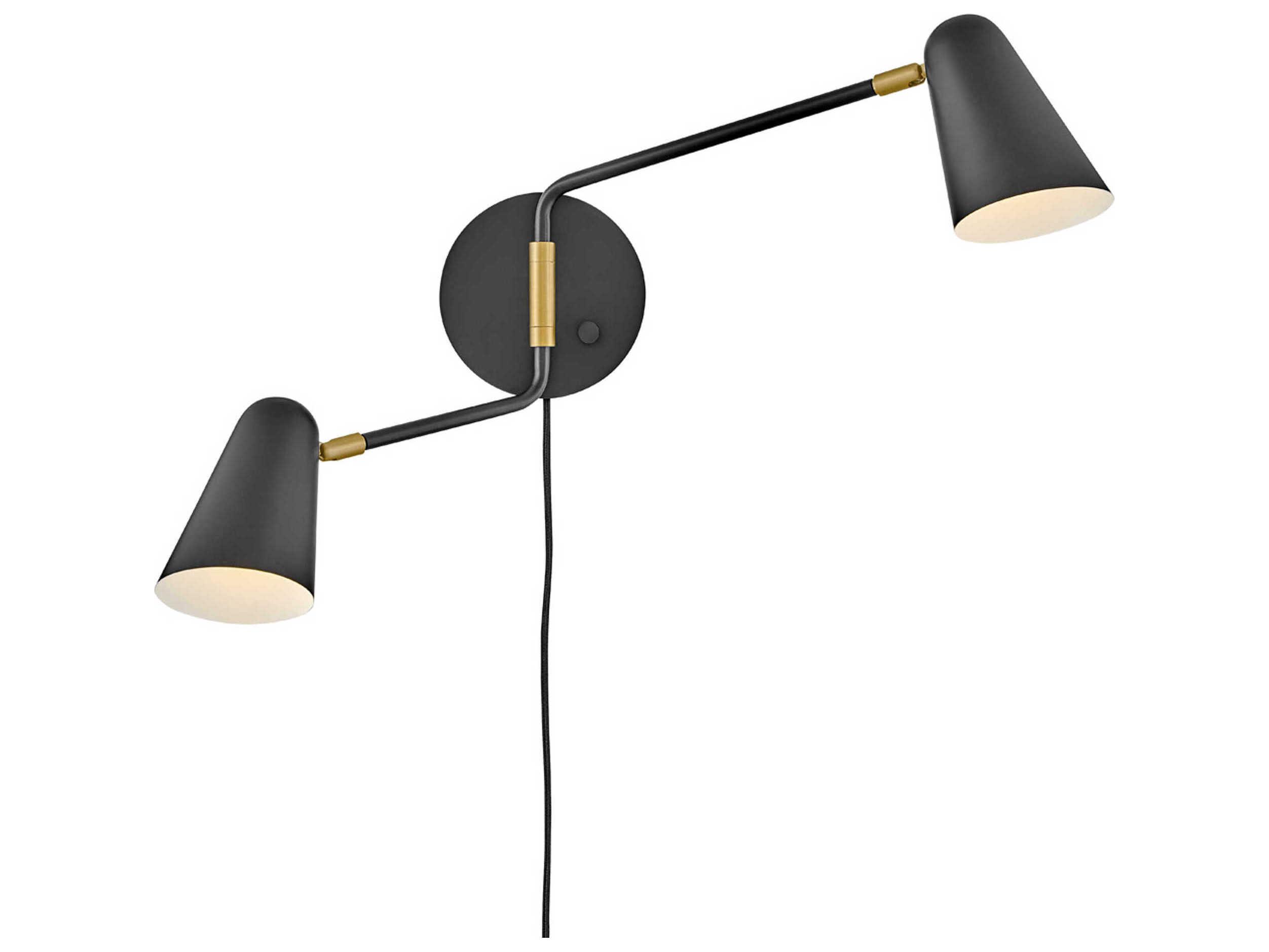 Lark Living Birdie 2-Light Black Lacquered Brass Swing Wall Sconce