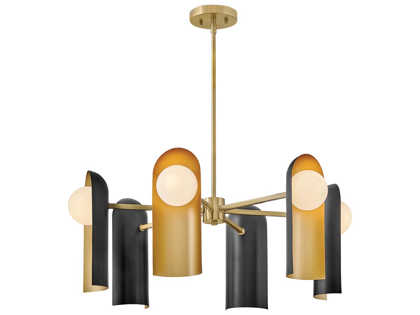 Lark Living Zuri 6-Light Lacquered Brass Black Cylinder Globe Chandelier