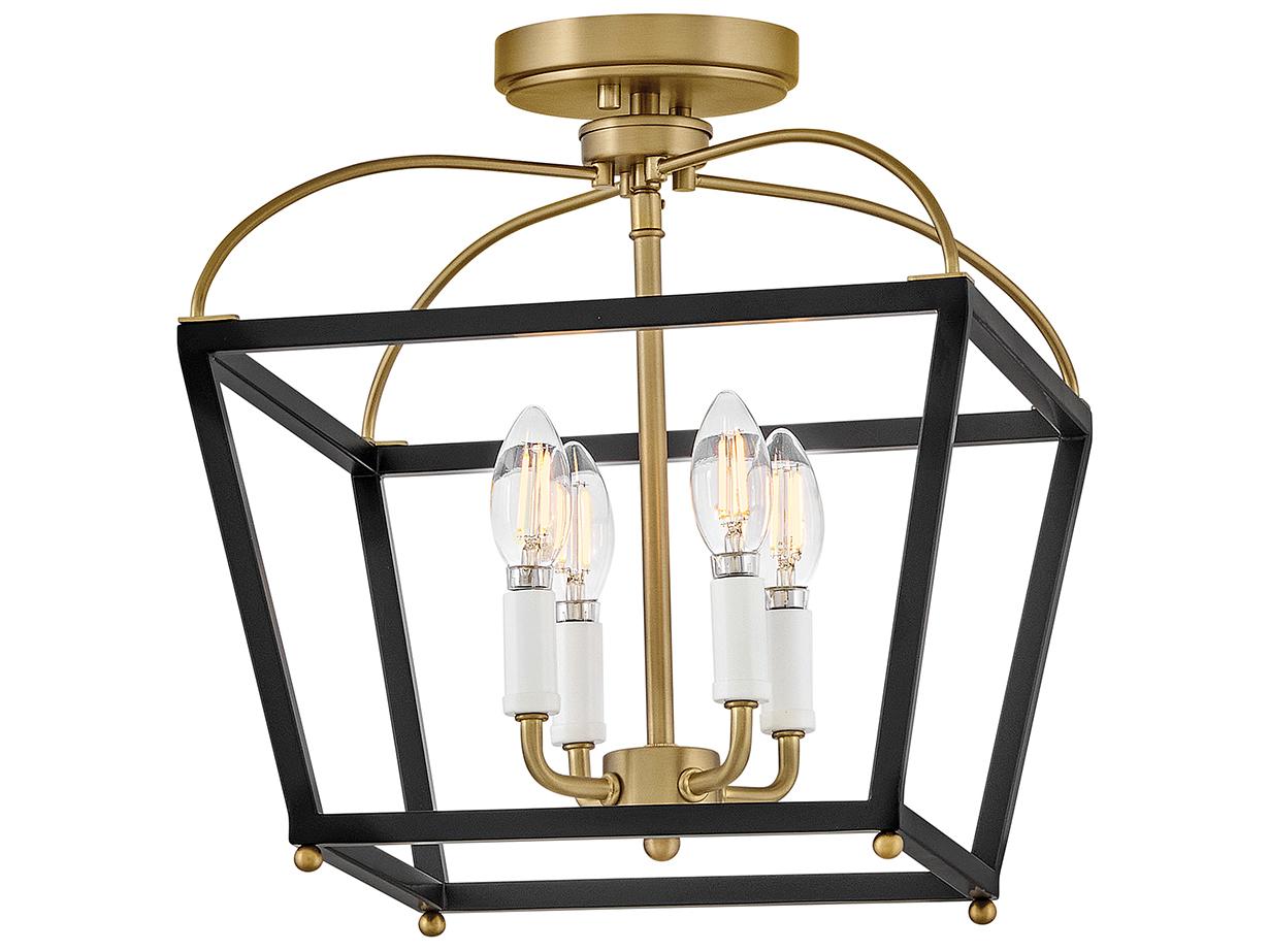 Lark Living Tate 4-Light Black Lacquered Brass Lantern Semi Flush Mount