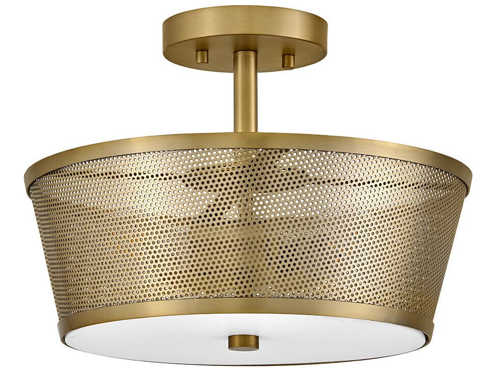 Lark Living Cash 3-Light Lacquered Brass Drum Semi Flush Mount