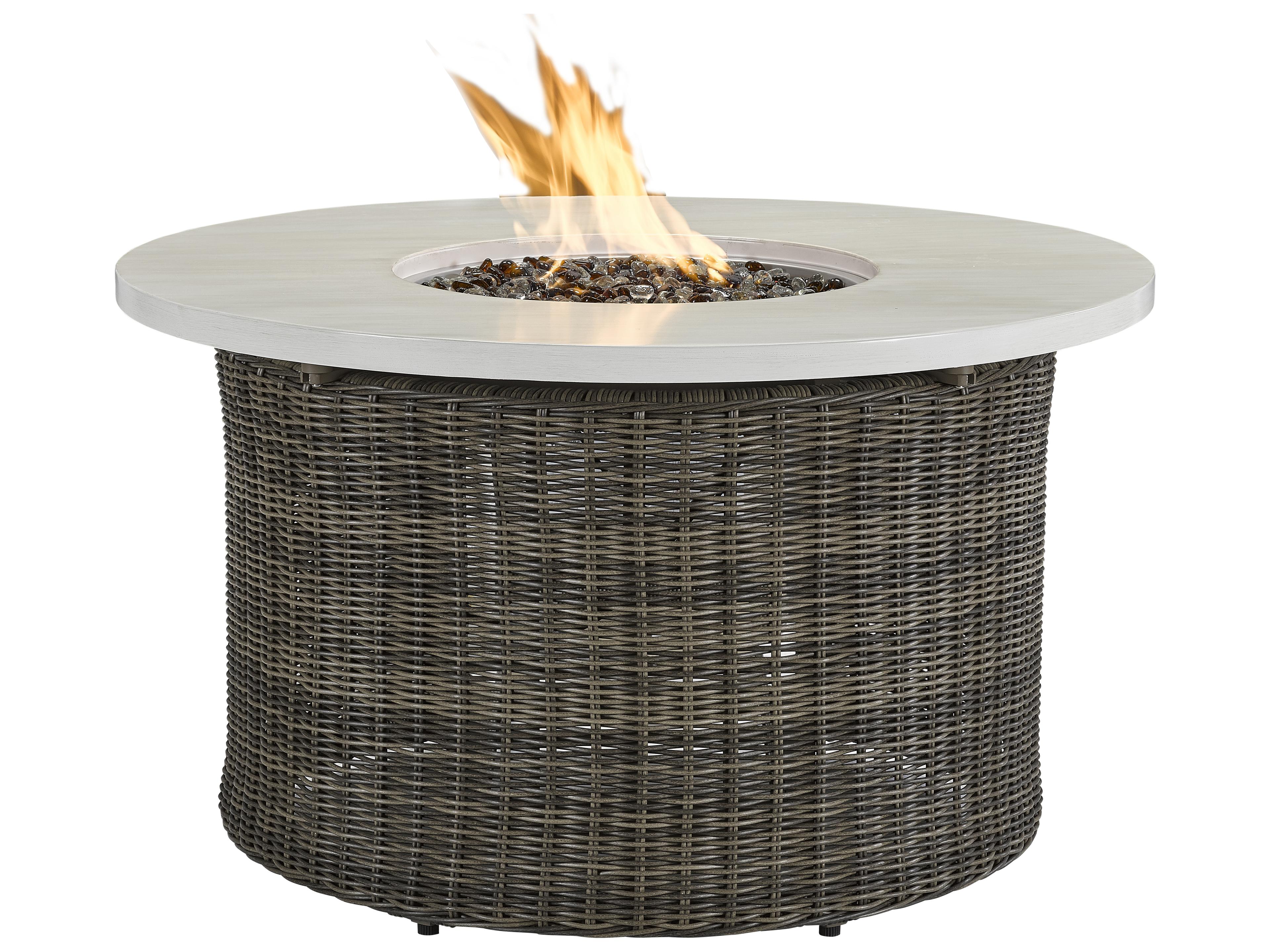 Lane Venture Oasis Ash Wicker Round Gas Outdoor Patio Fire Pit Table