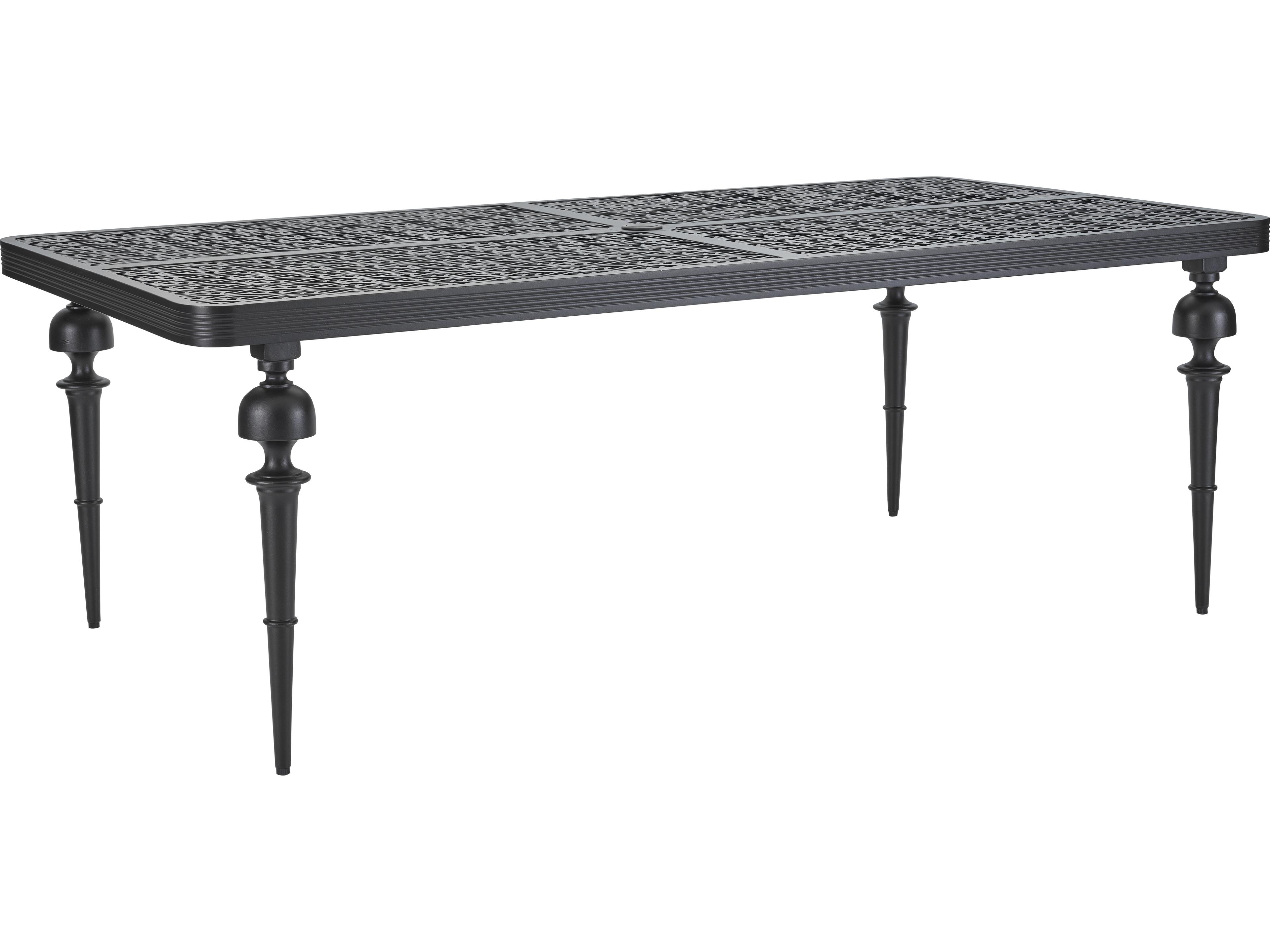 Lane Venture Hemingway Plantation Black Truffle Cast Aluminum Rectangular Outdoor Patio Dining Table with Umbrella Hole