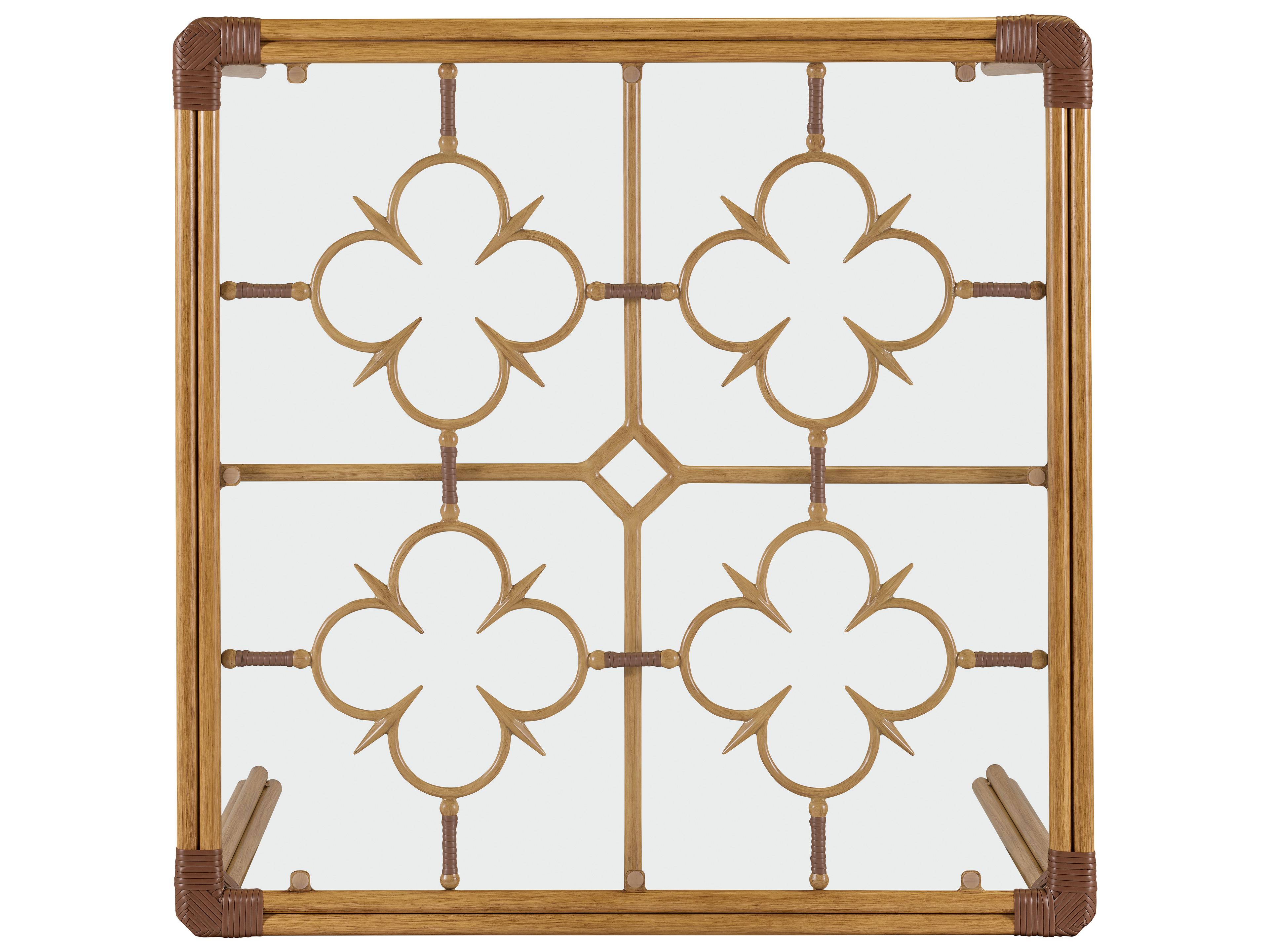 Lane Venture Mimi By Celerie Kemble Raffia Aluminum Square Glass Top Outdoor Dining Table with Umbrella Hole